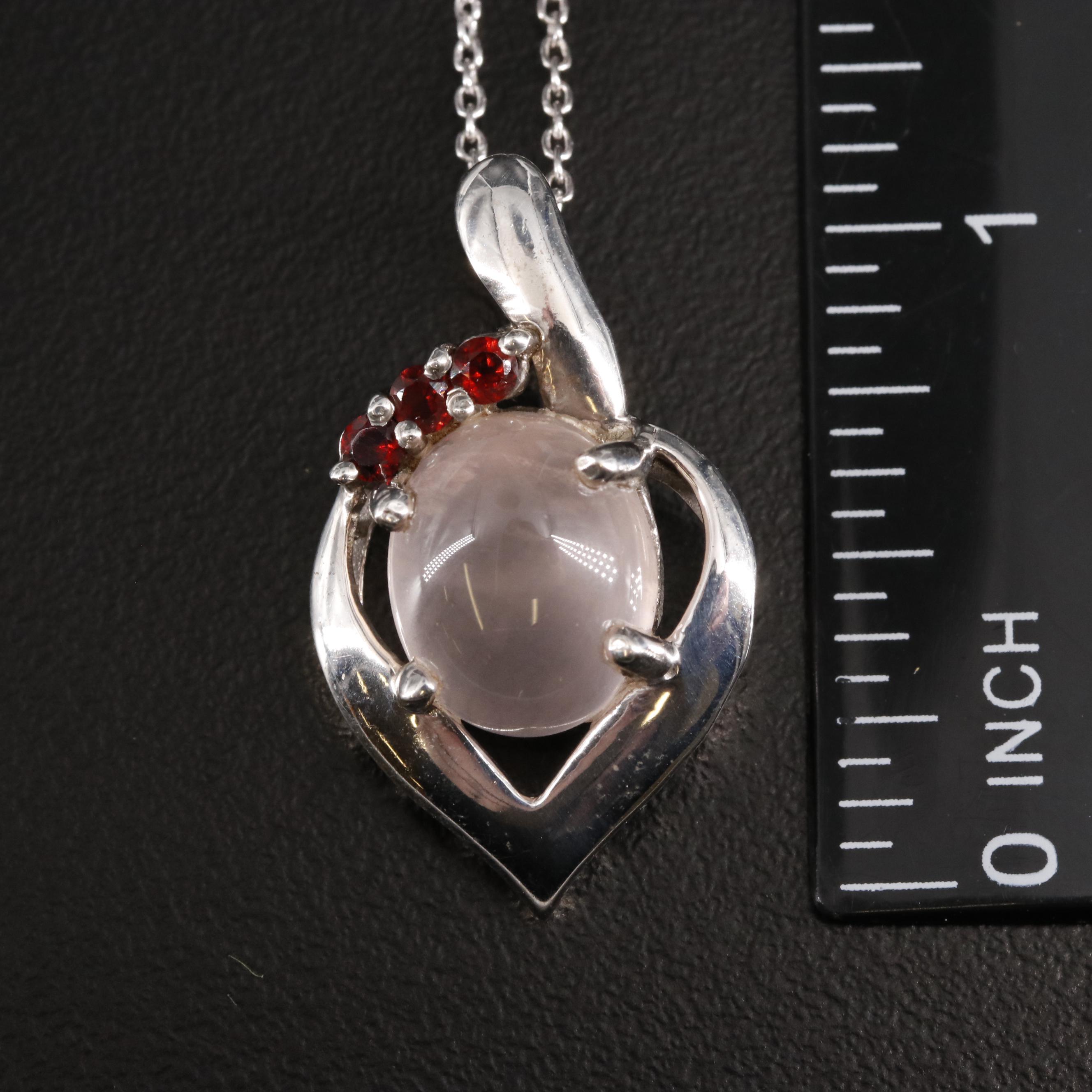 Sterling Rose Quartz and Garnet Pendant Necklace