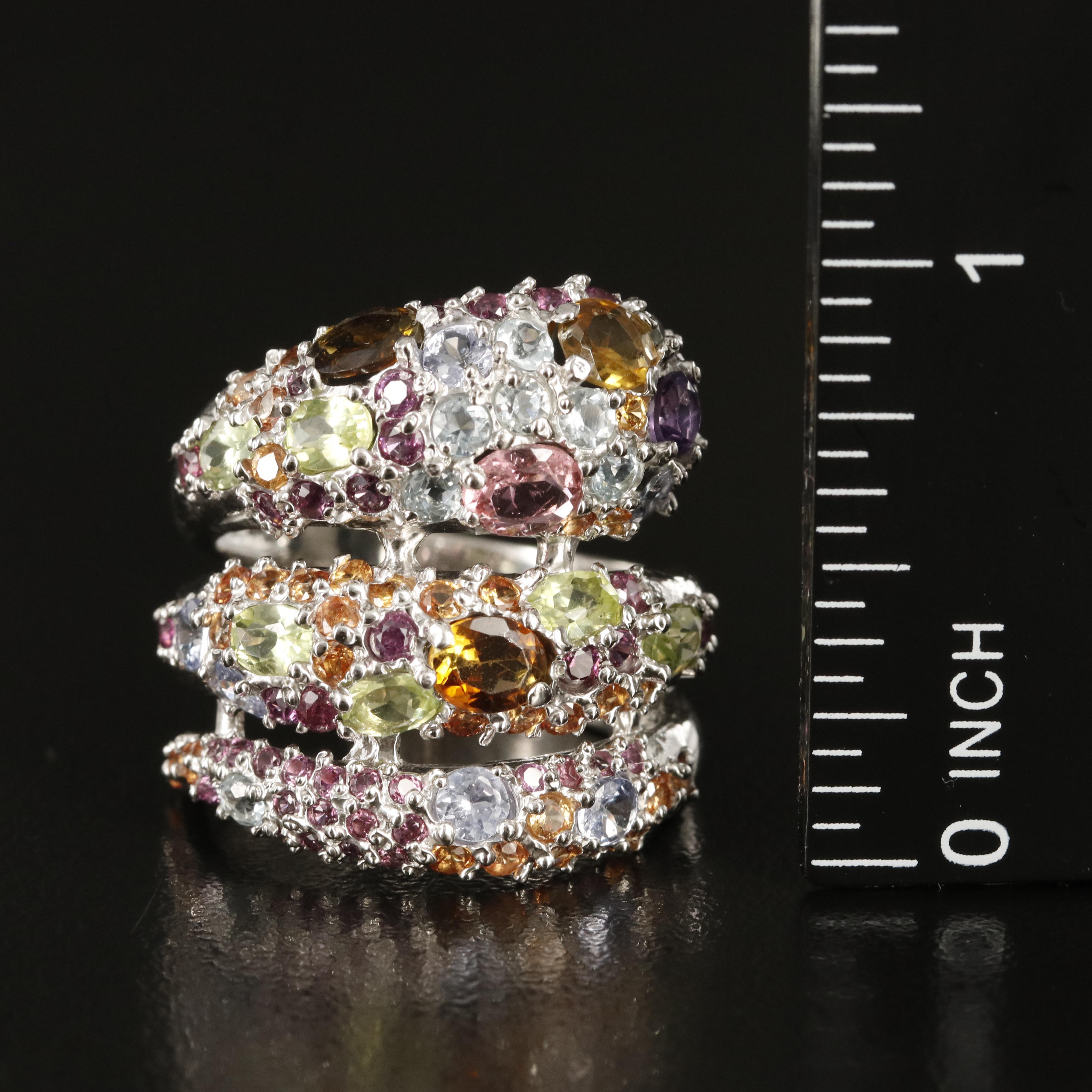 Sterling Amethyst, Peridot and Citrine  Wrap Style Ring