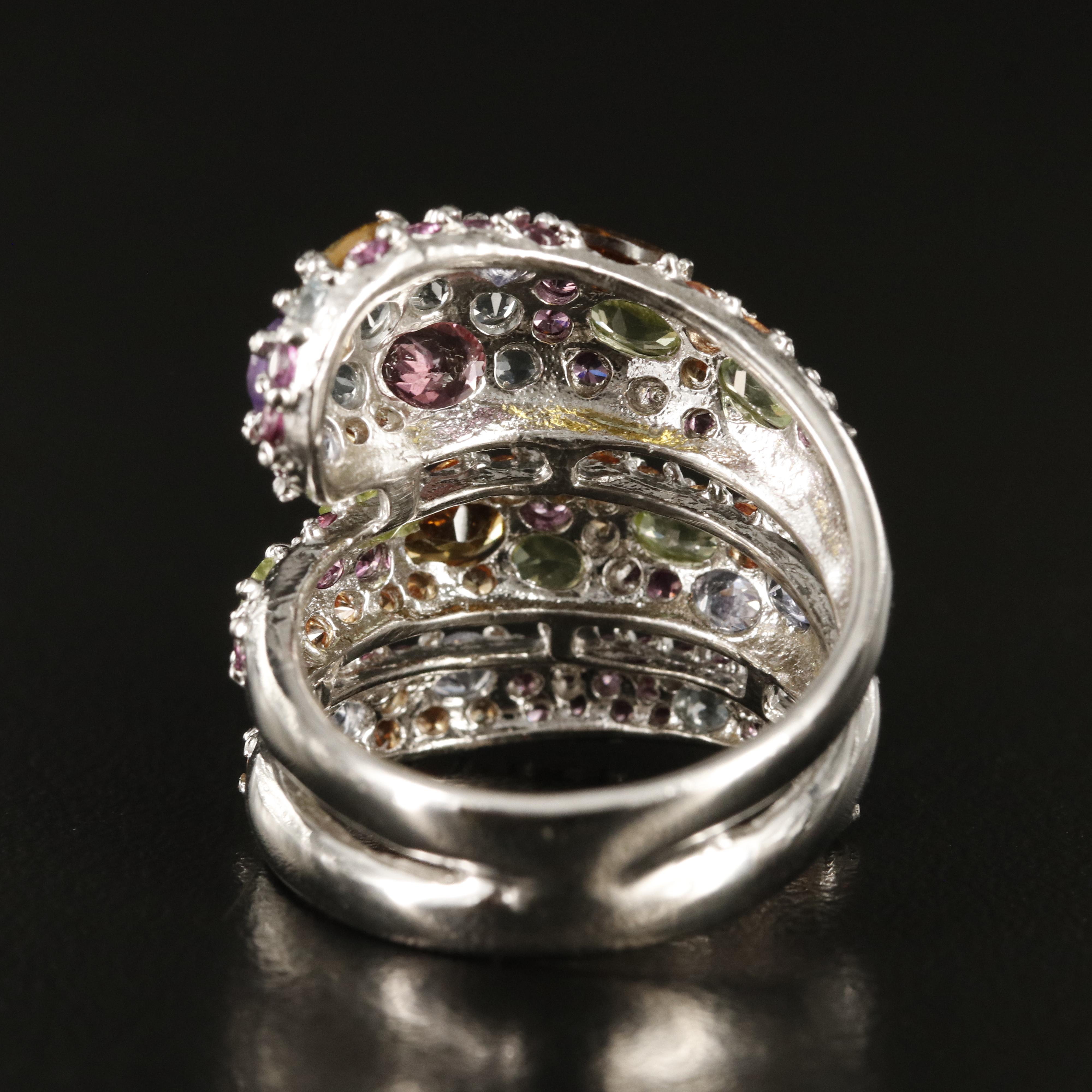 Sterling Amethyst, Peridot and Citrine  Wrap Style Ring