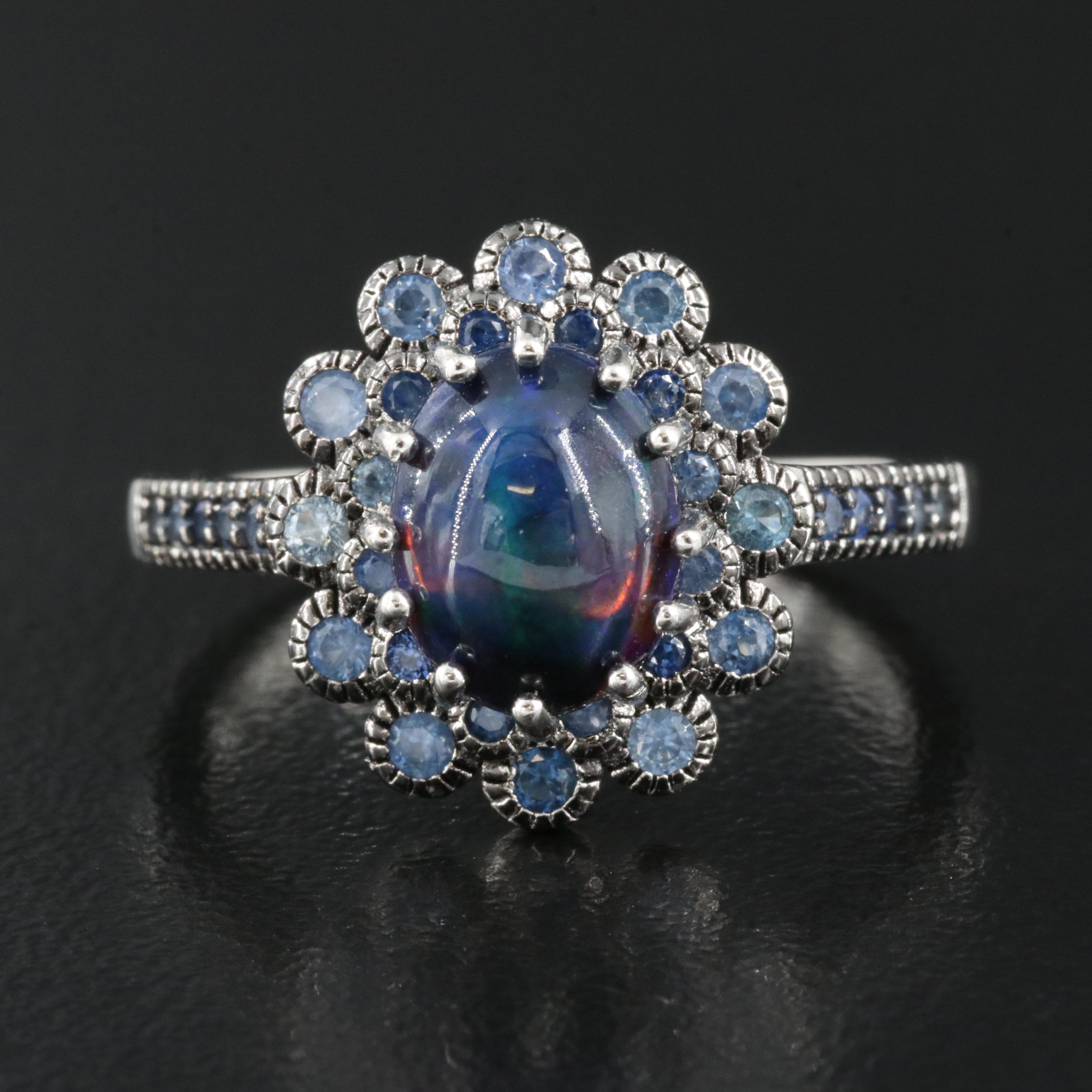 Sterling Opal and Sapphire Ring
