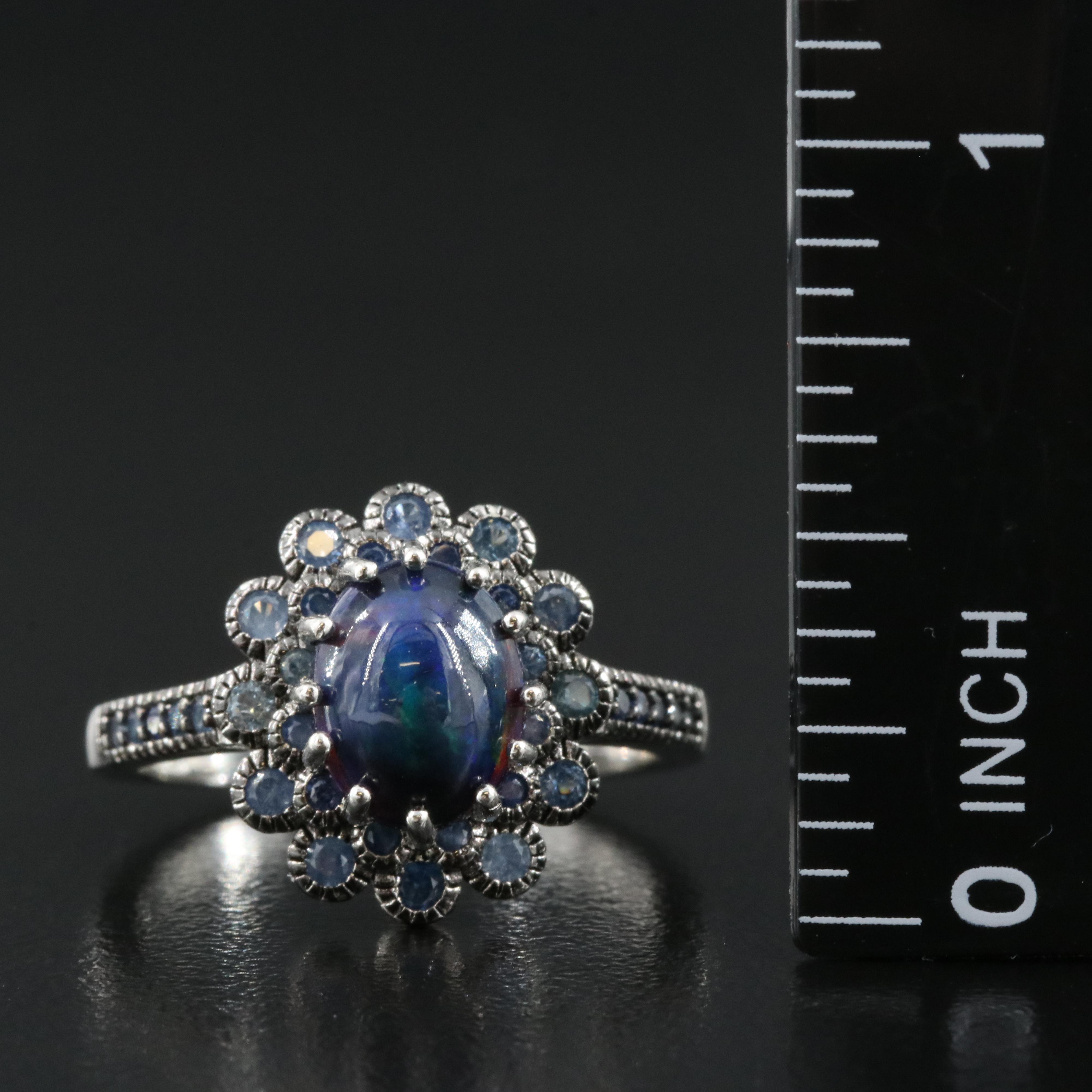 Sterling Opal and Sapphire Ring