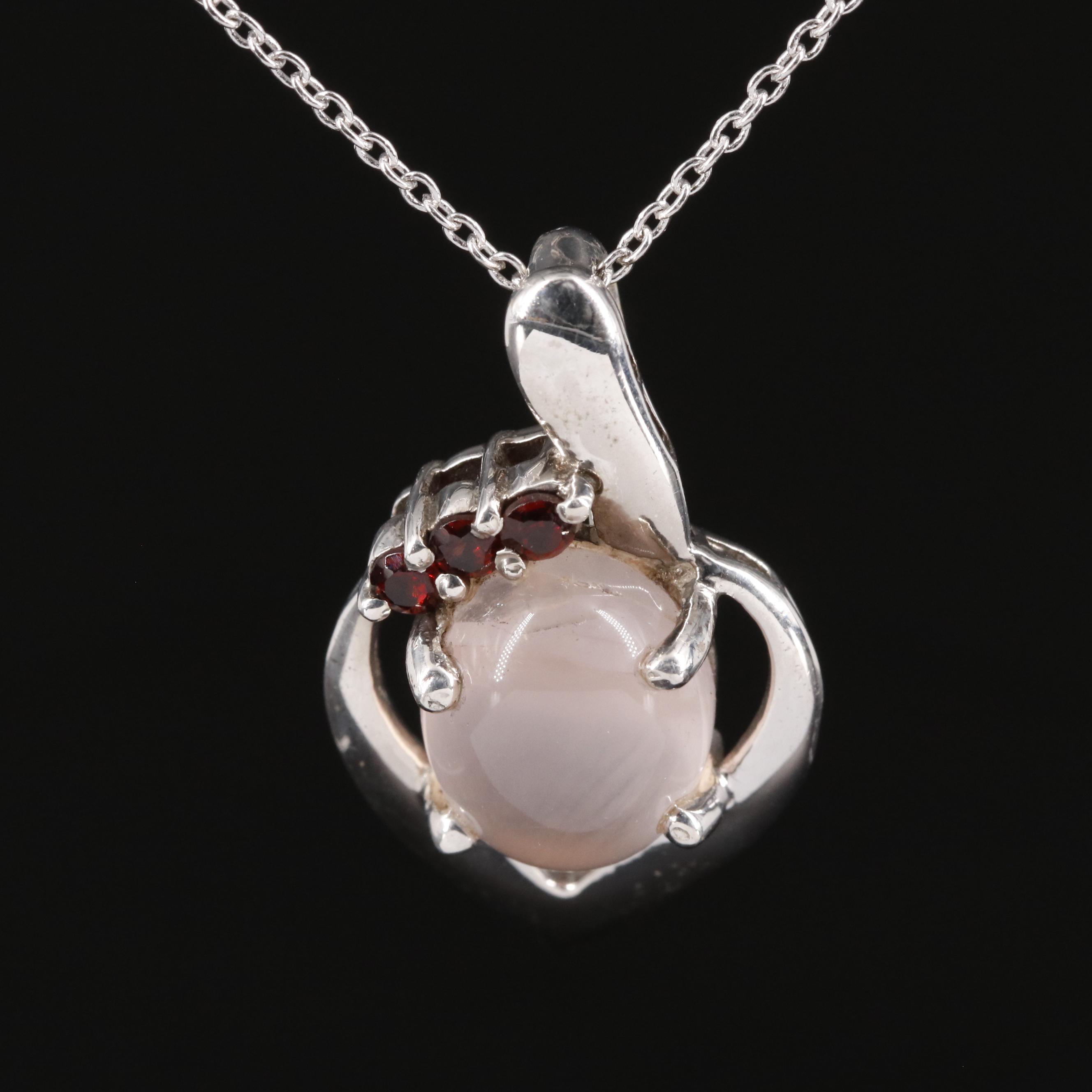 Sterling Rose Quartz and Garnet Pendant Necklace