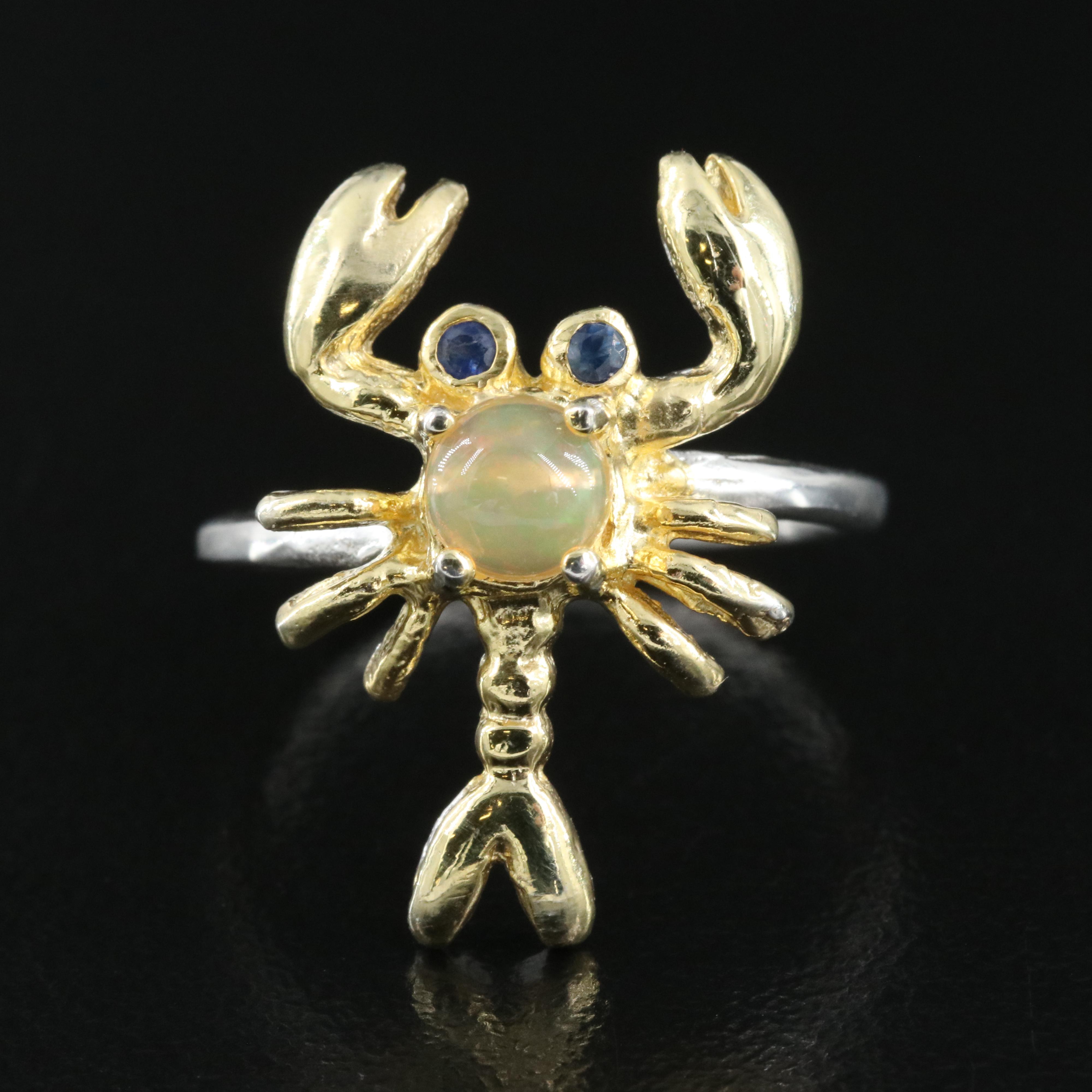 Sterling Opal and Sapphire Shellfish Ring
