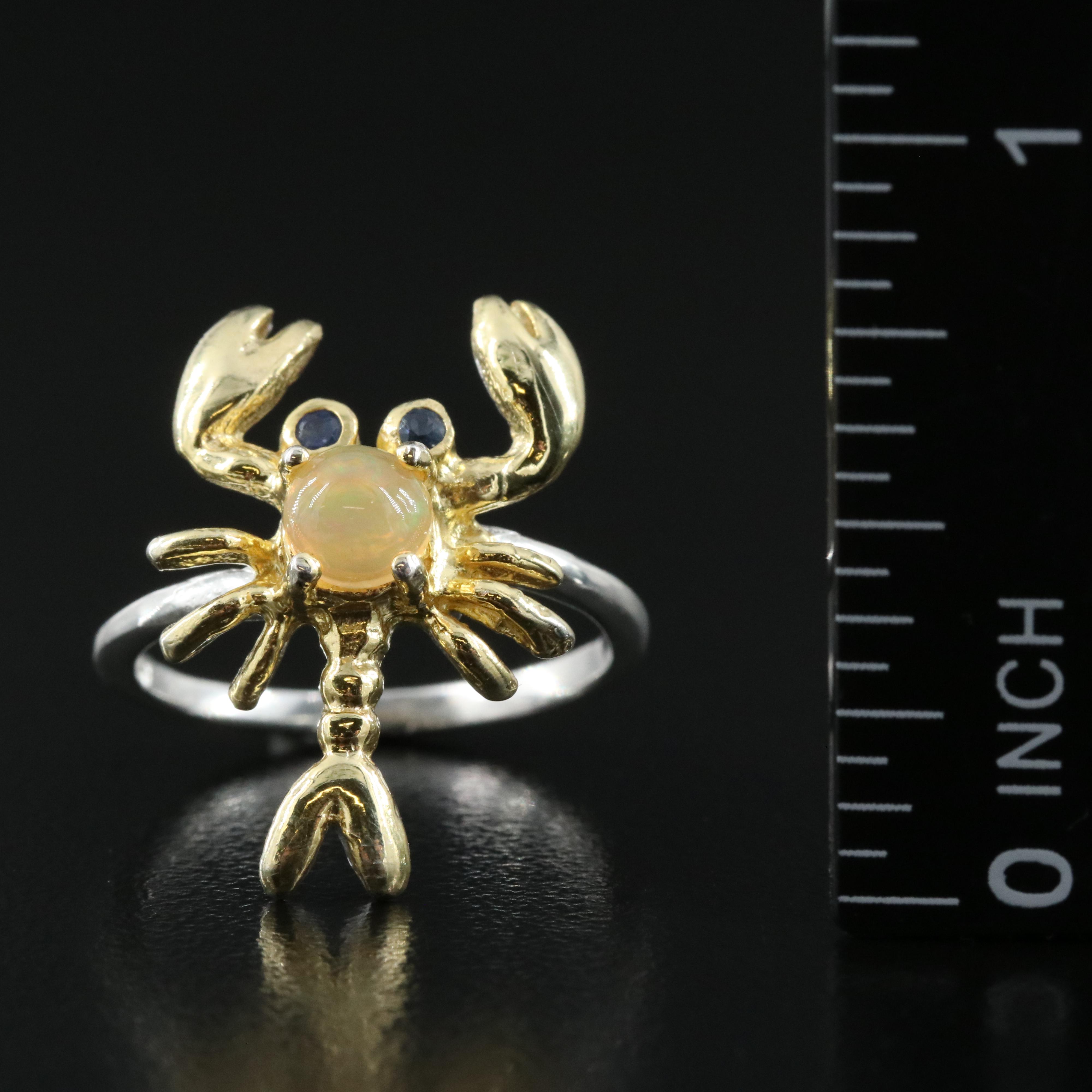 Sterling Opal and Sapphire Shellfish Ring
