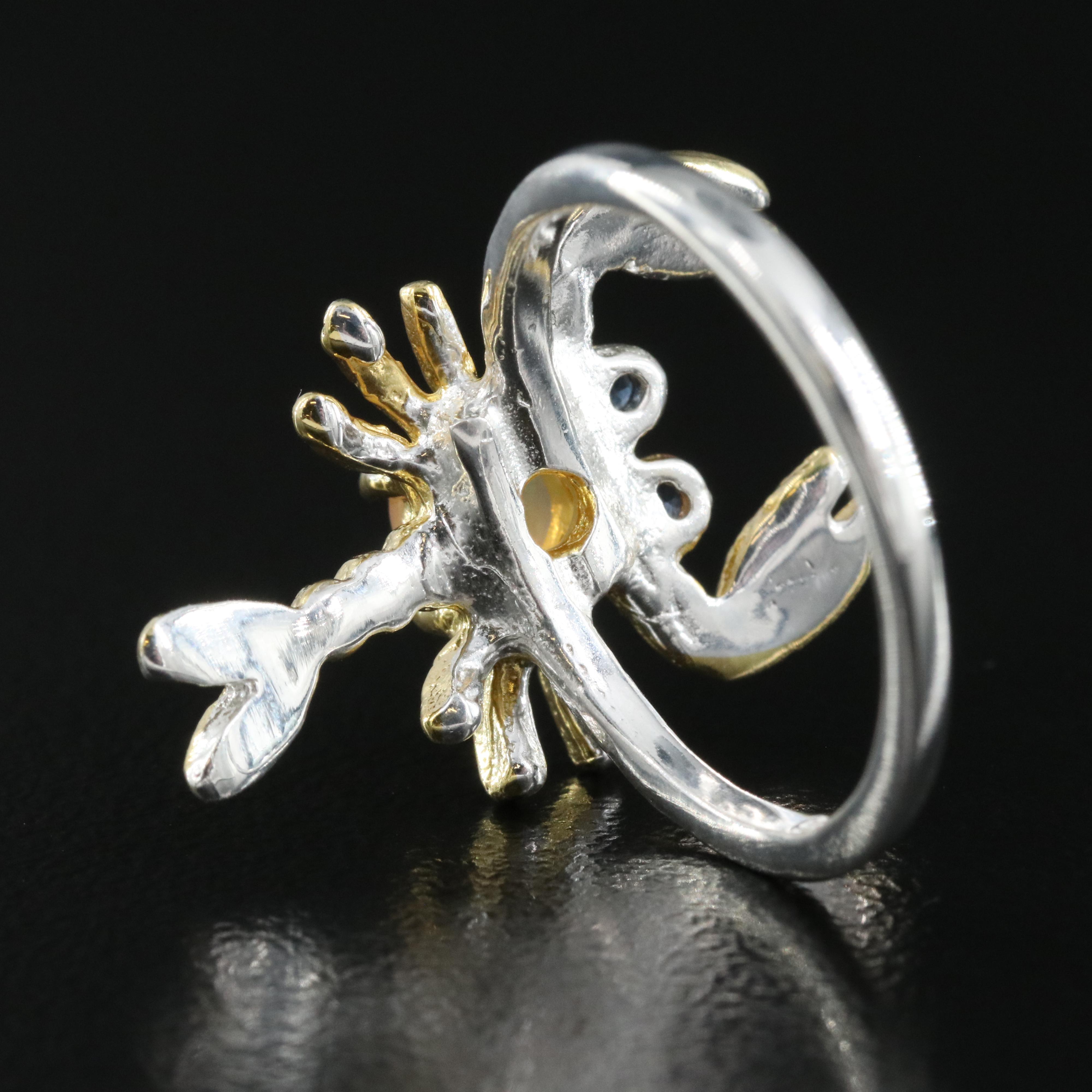 Sterling Opal and Sapphire Shellfish Ring