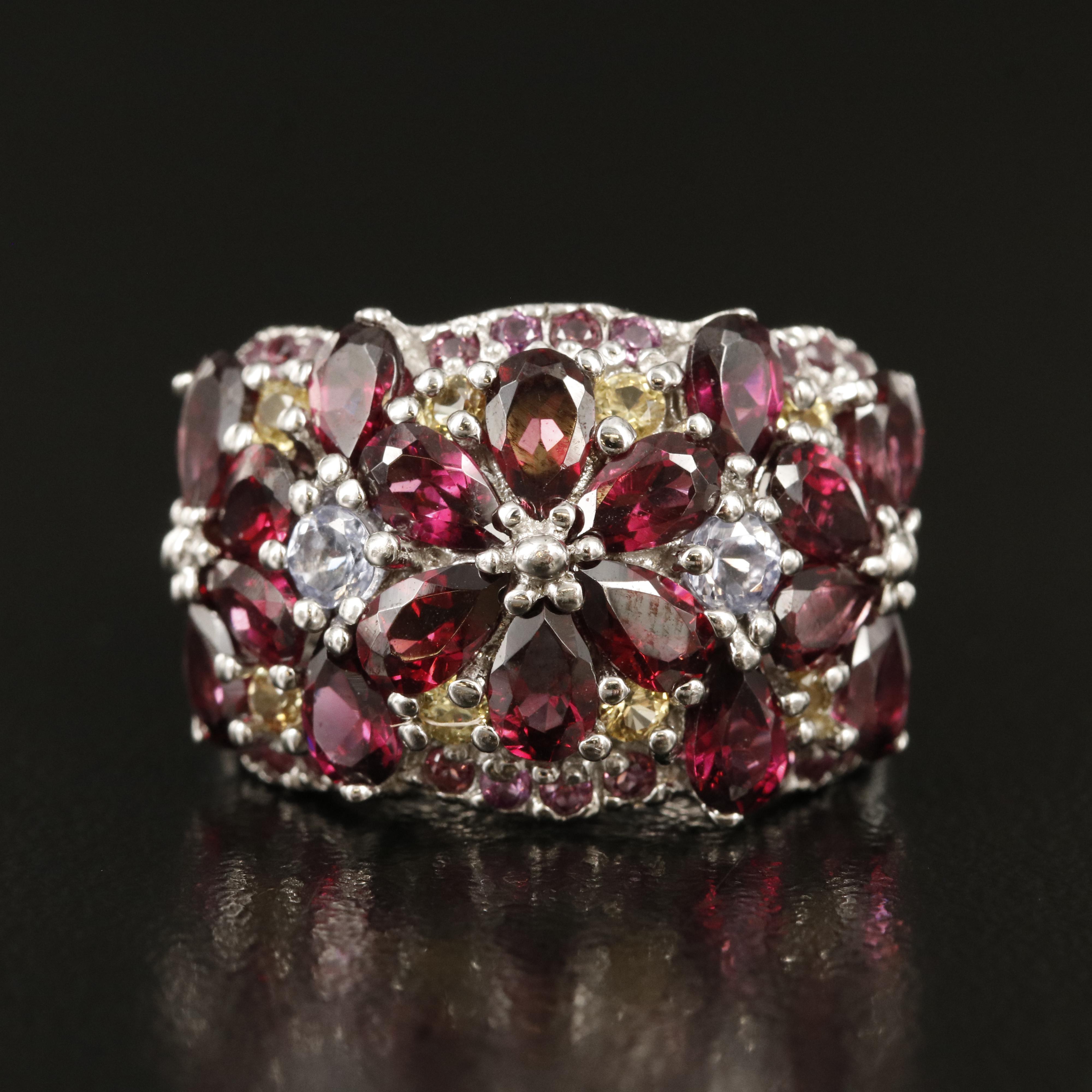 Sterling Garnet, Citrine and Tanzanite Ring