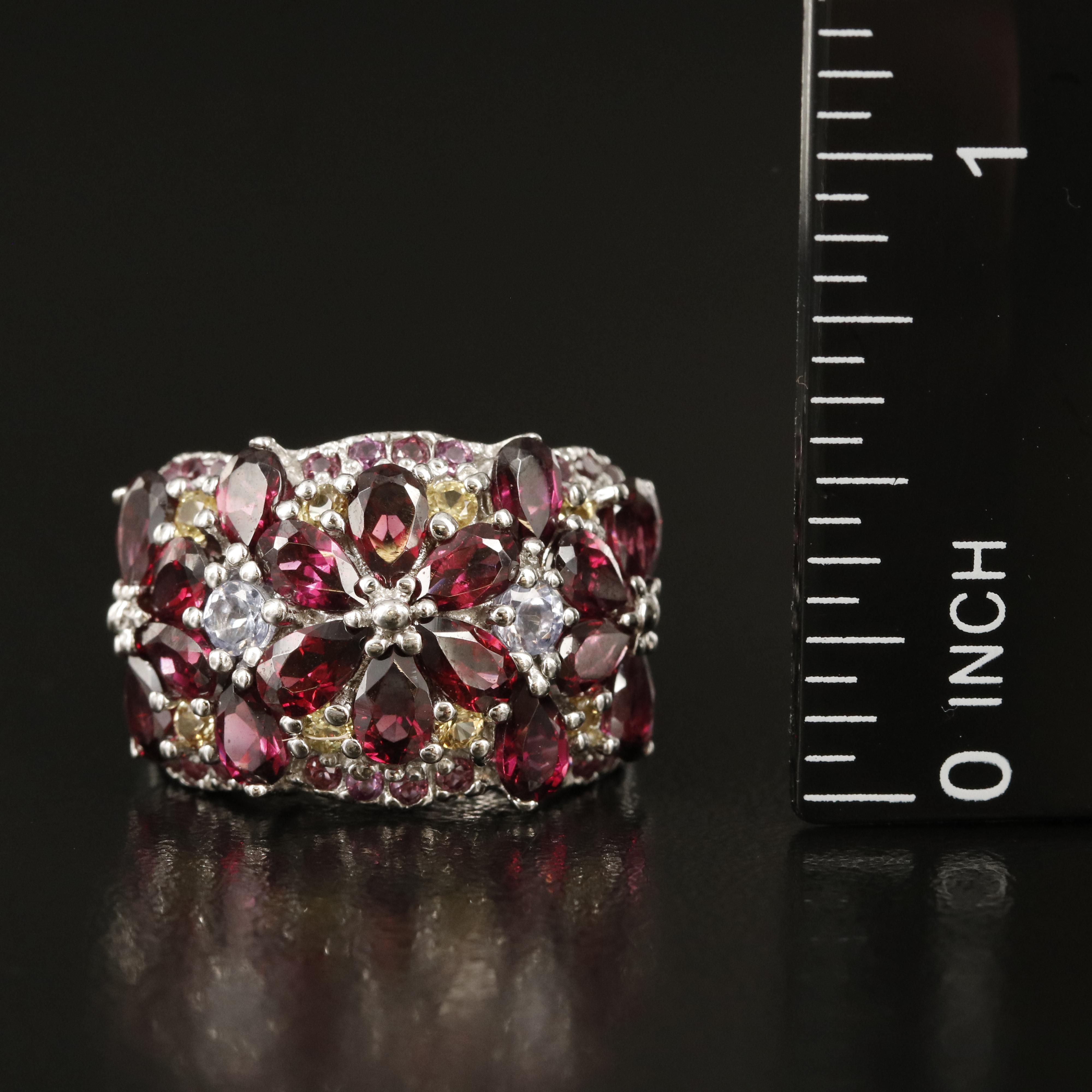 Sterling Garnet, Citrine and Tanzanite Ring