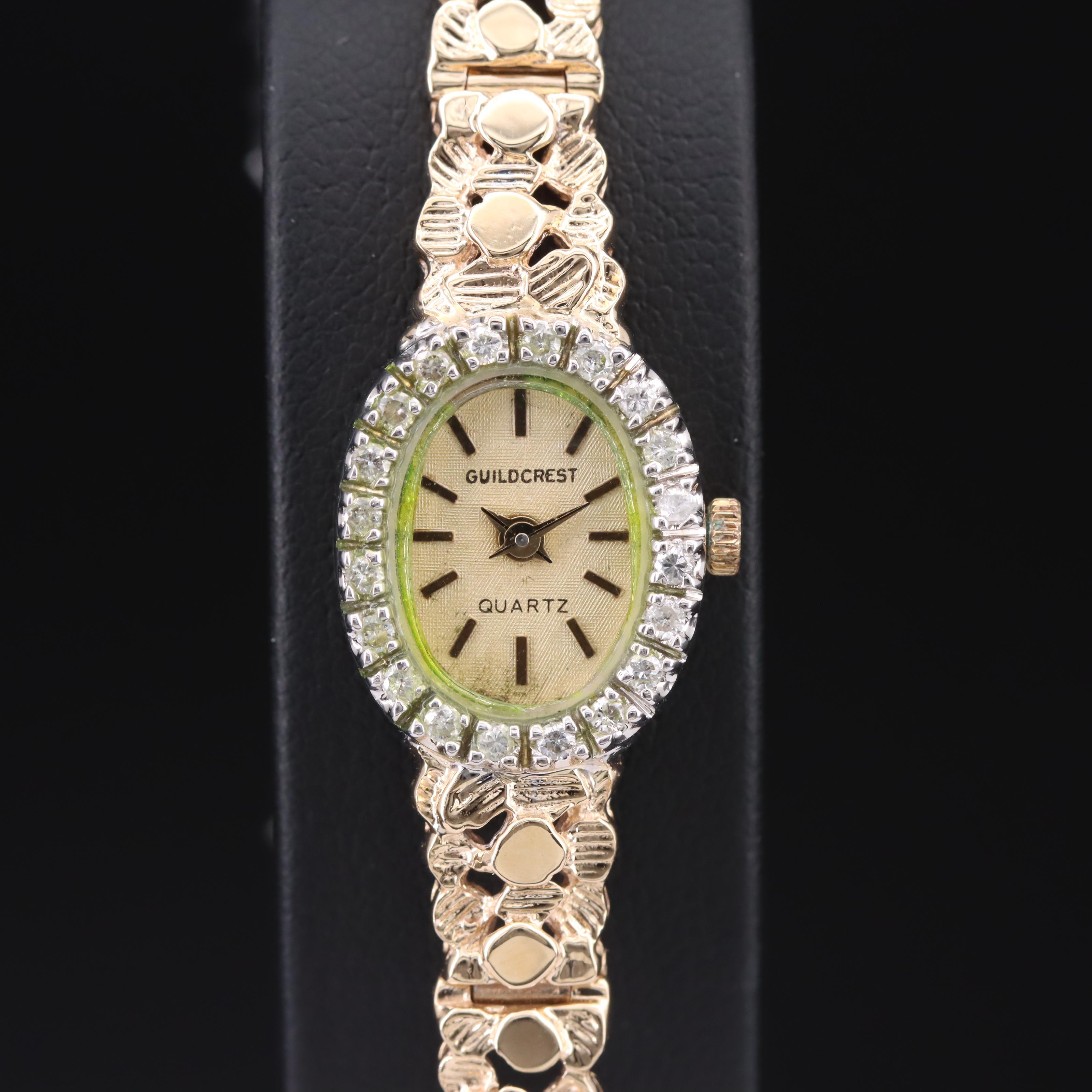 14K Guildcrest Nugget Style Diamond Watch