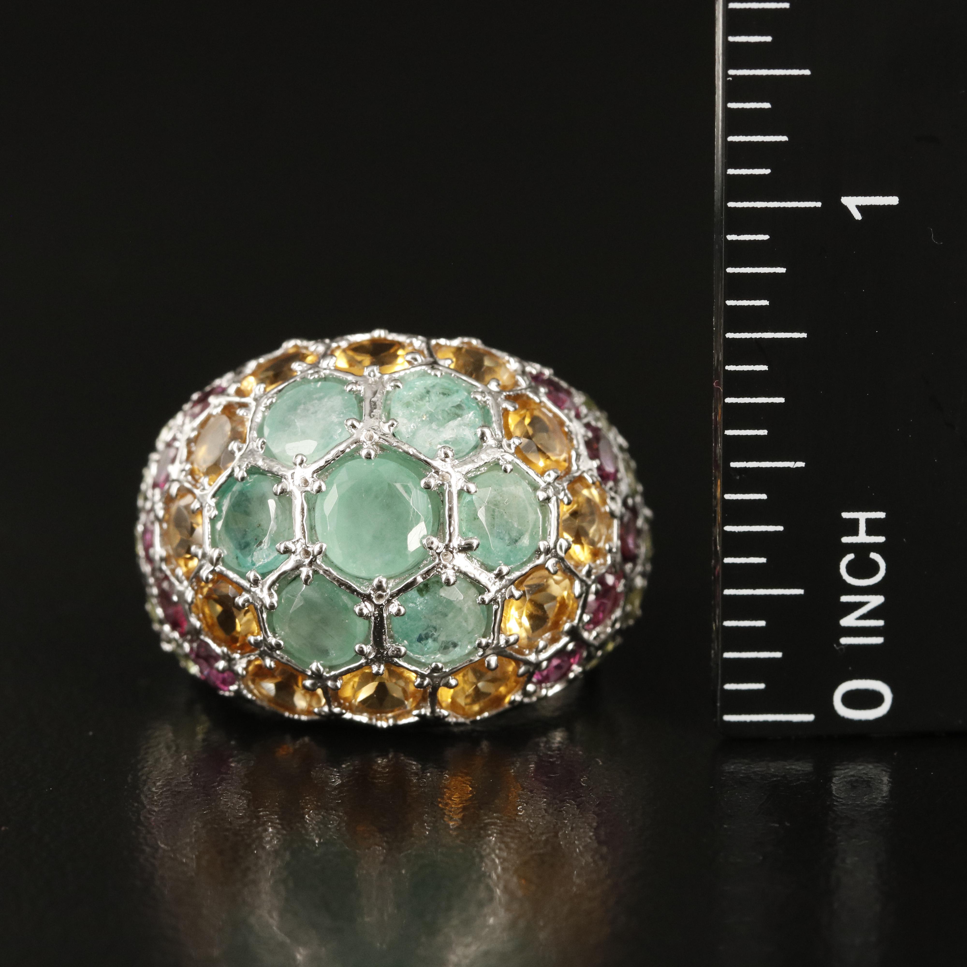 Sterling Ring Including Emerald, Citrine and Rhodolite Garnet