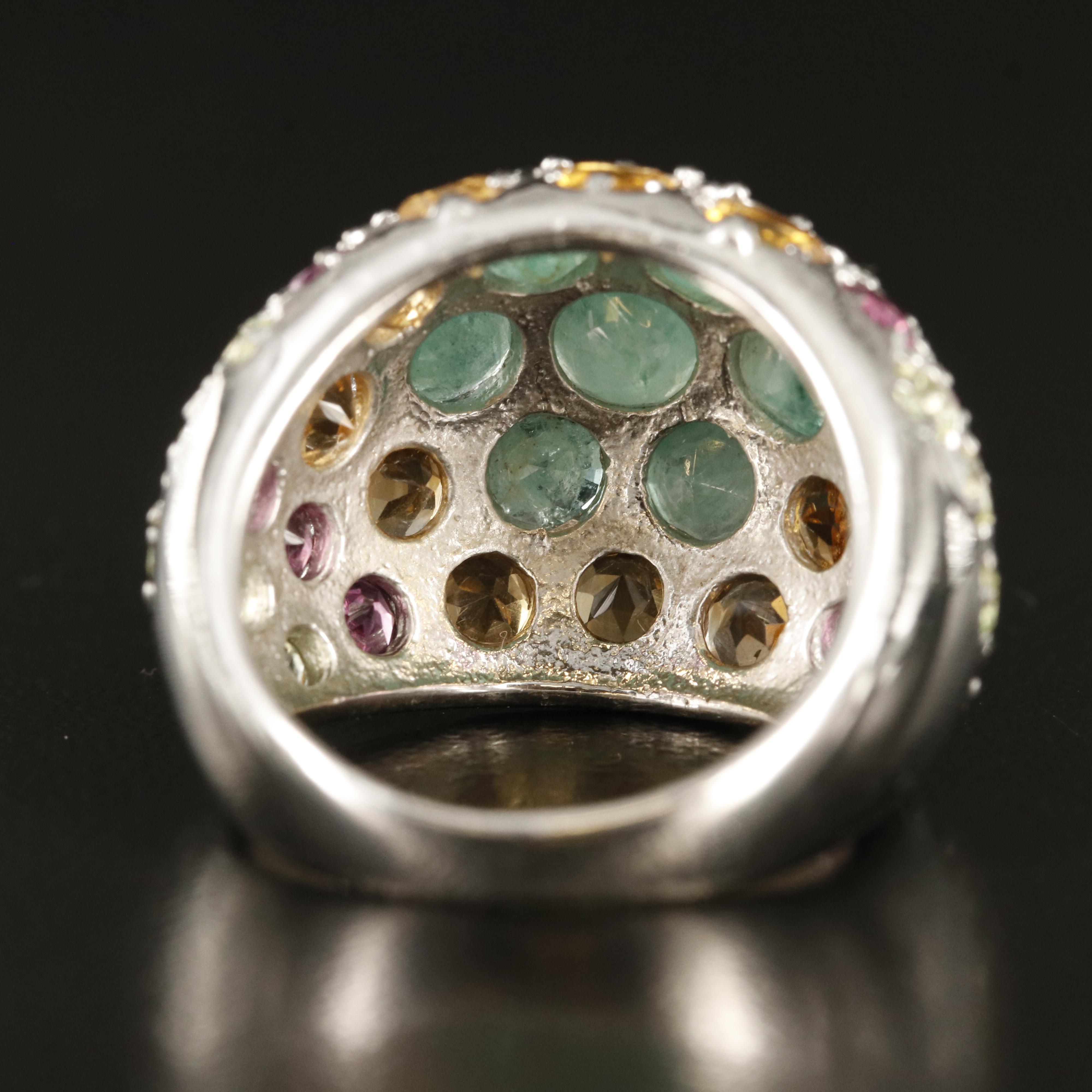 Sterling Ring Including Emerald, Citrine and Rhodolite Garnet