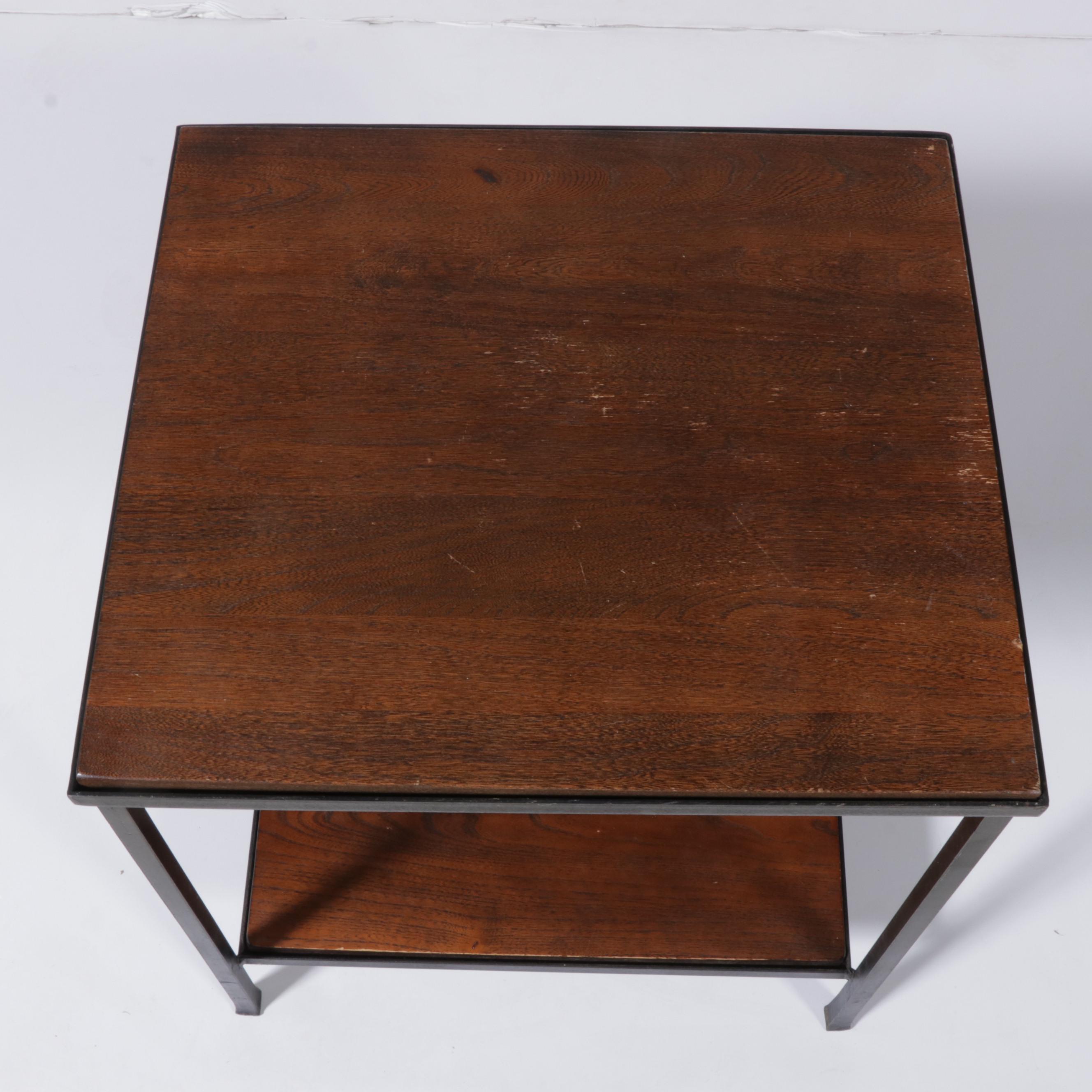 Two Tier Wood and Iron Side Table, Style of Paul McCobb