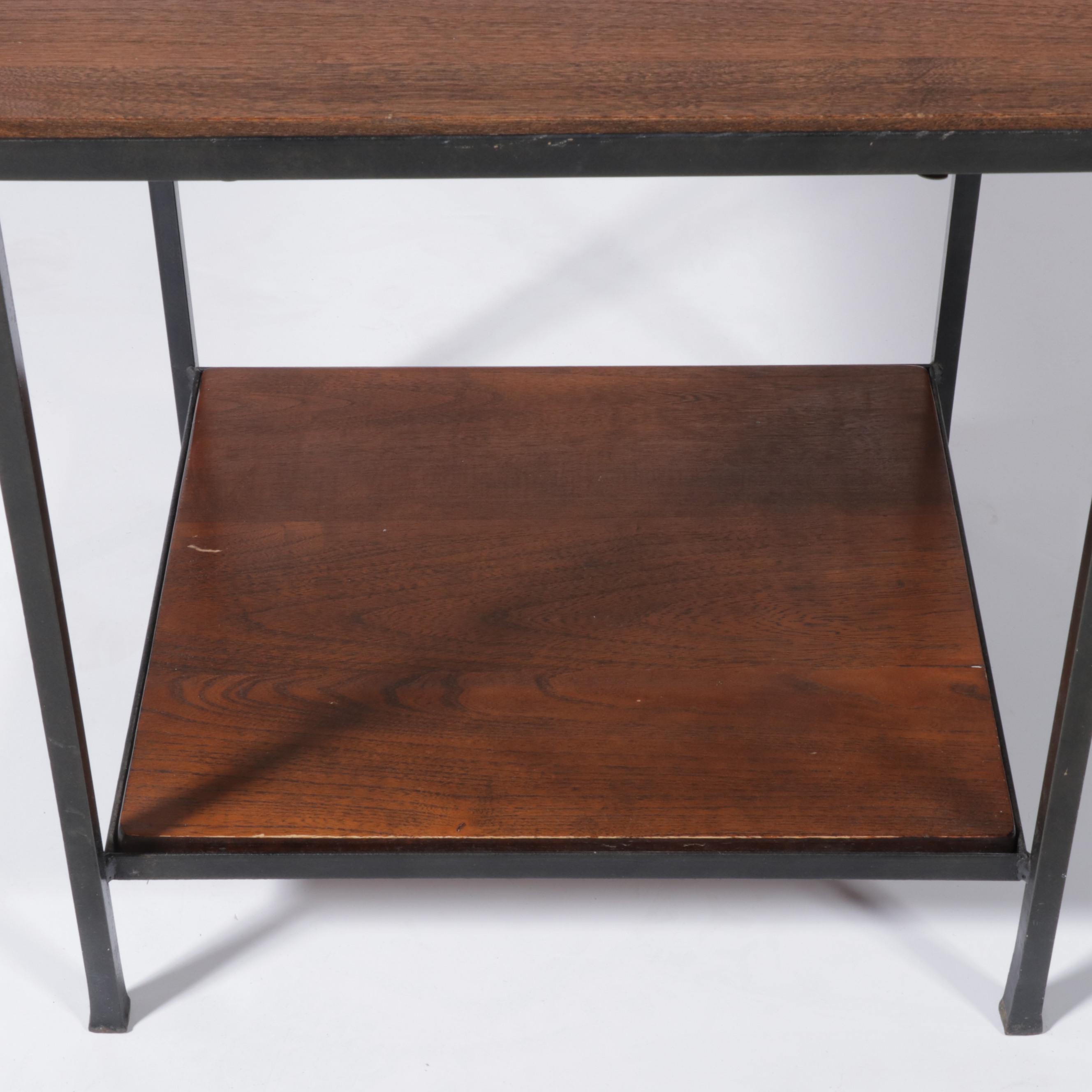 Two Tier Wood and Iron Side Table, Style of Paul McCobb