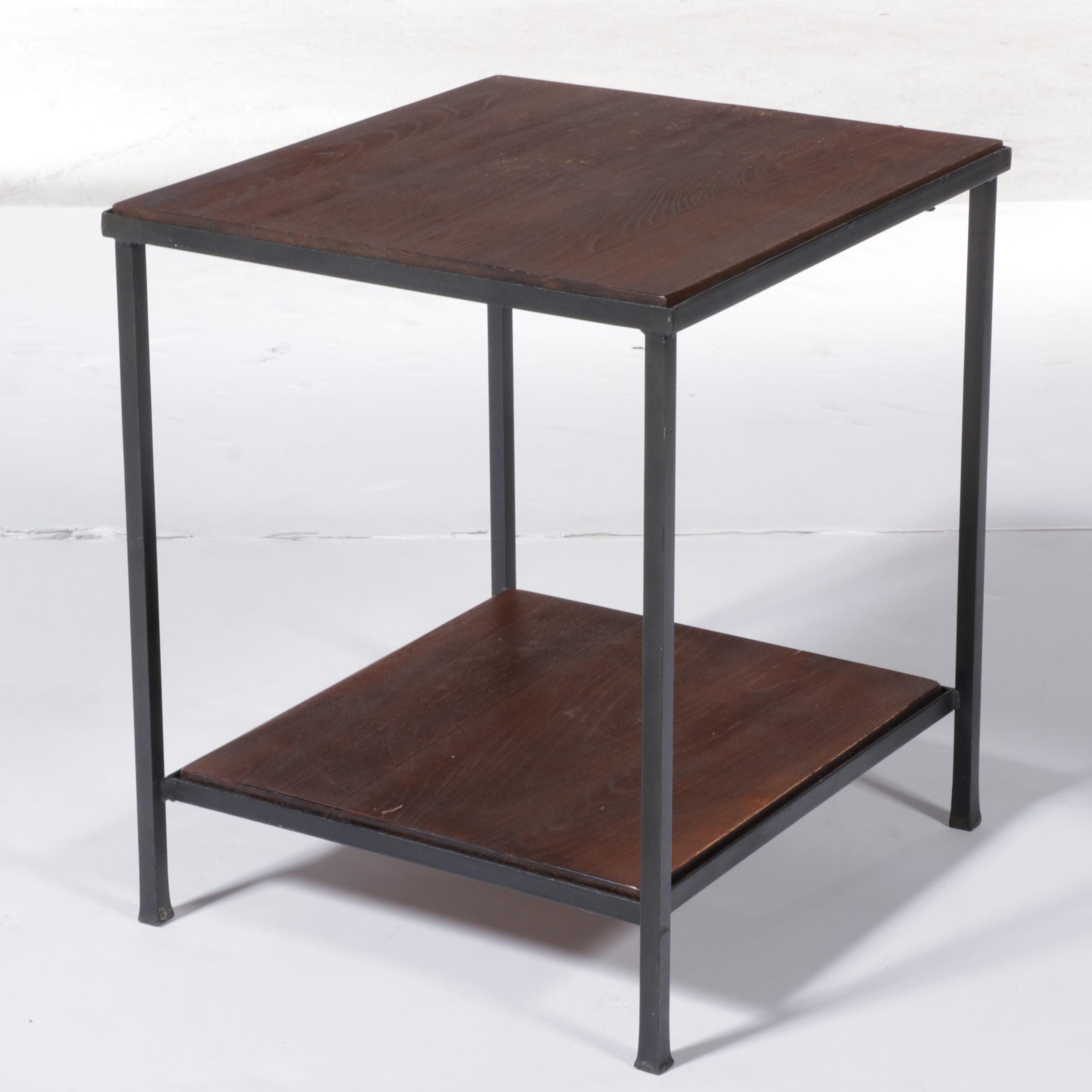 Two Tier Wood and Iron Side Table, Style of Paul McCobb