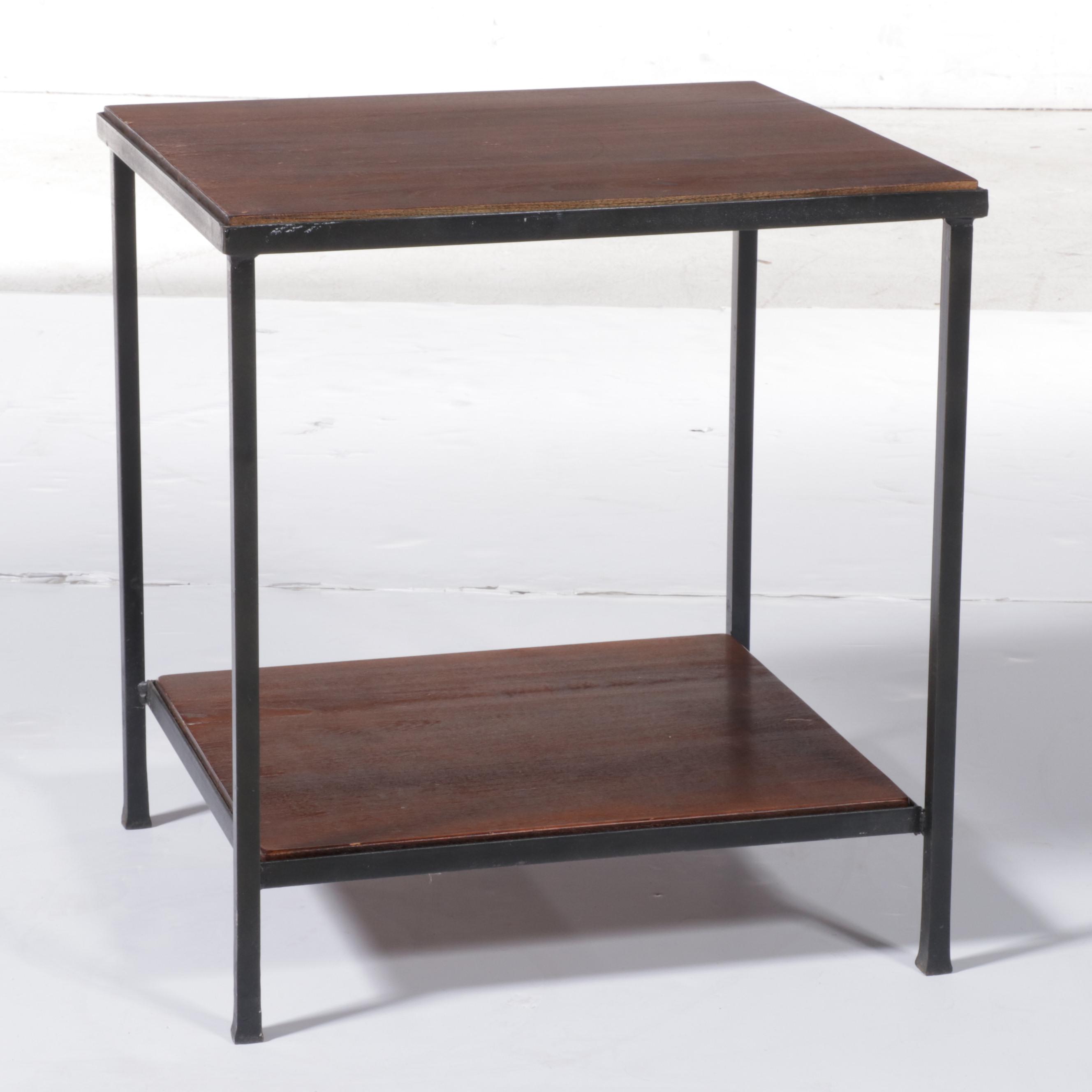 Two Tier Wood and Iron Side Table, Style of Paul McCobb