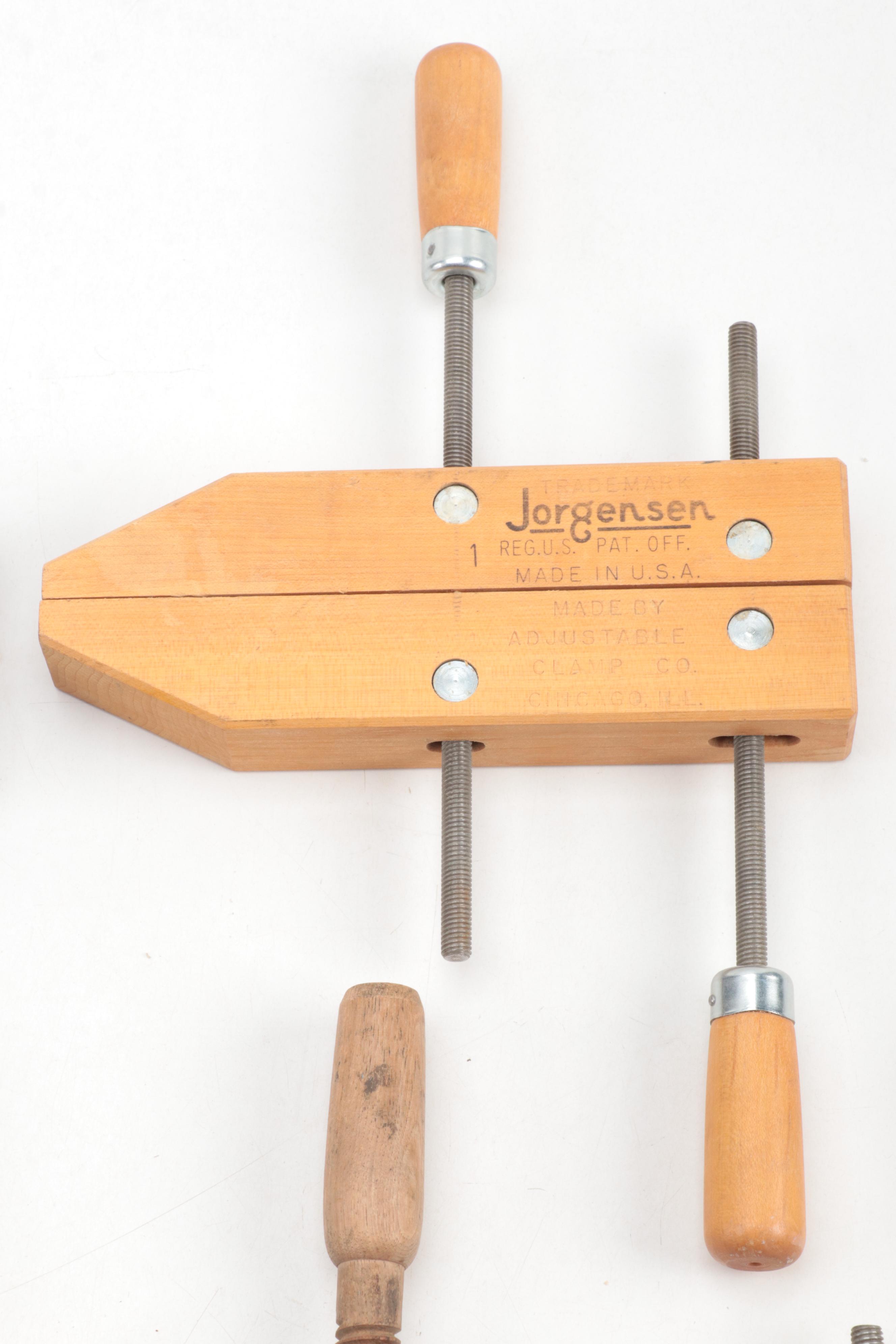 Jorgensen Metal and Wood Adjustable Vise Clamps, Mid to Late 20th Century