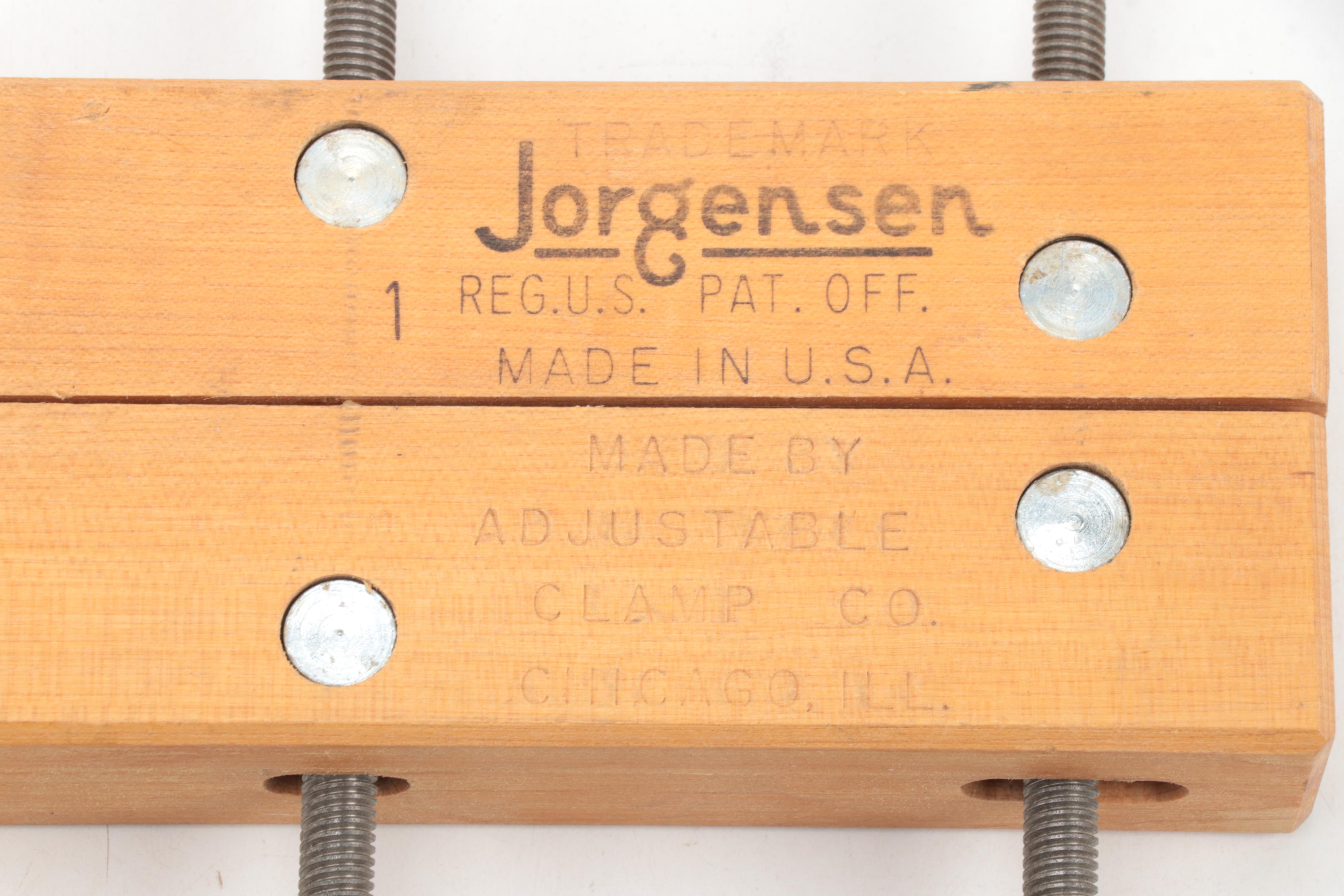 Jorgensen Metal and Wood Adjustable Vise Clamps, Mid to Late 20th Century