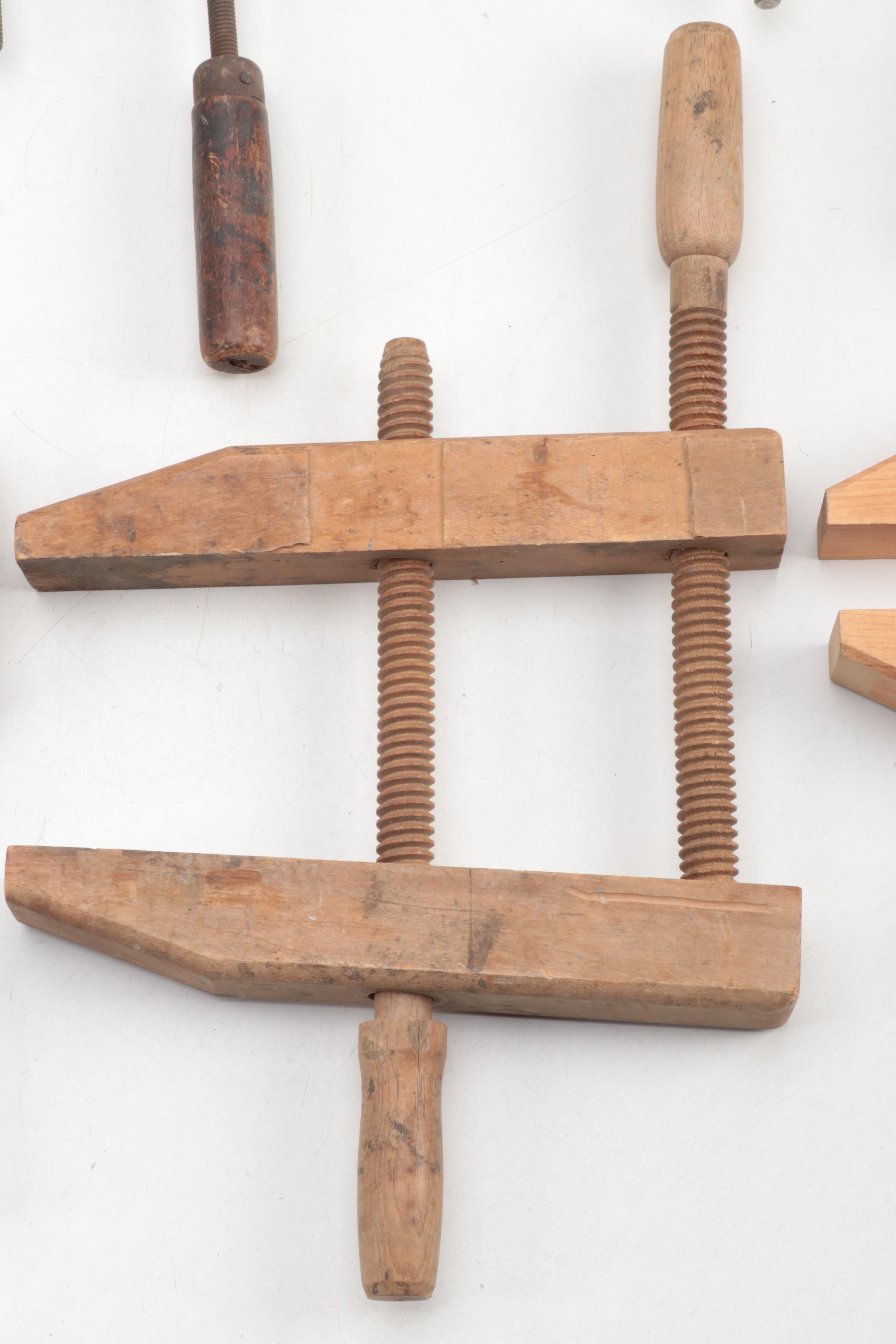 Jorgensen Metal and Wood Adjustable Vise Clamps, Mid to Late 20th Century