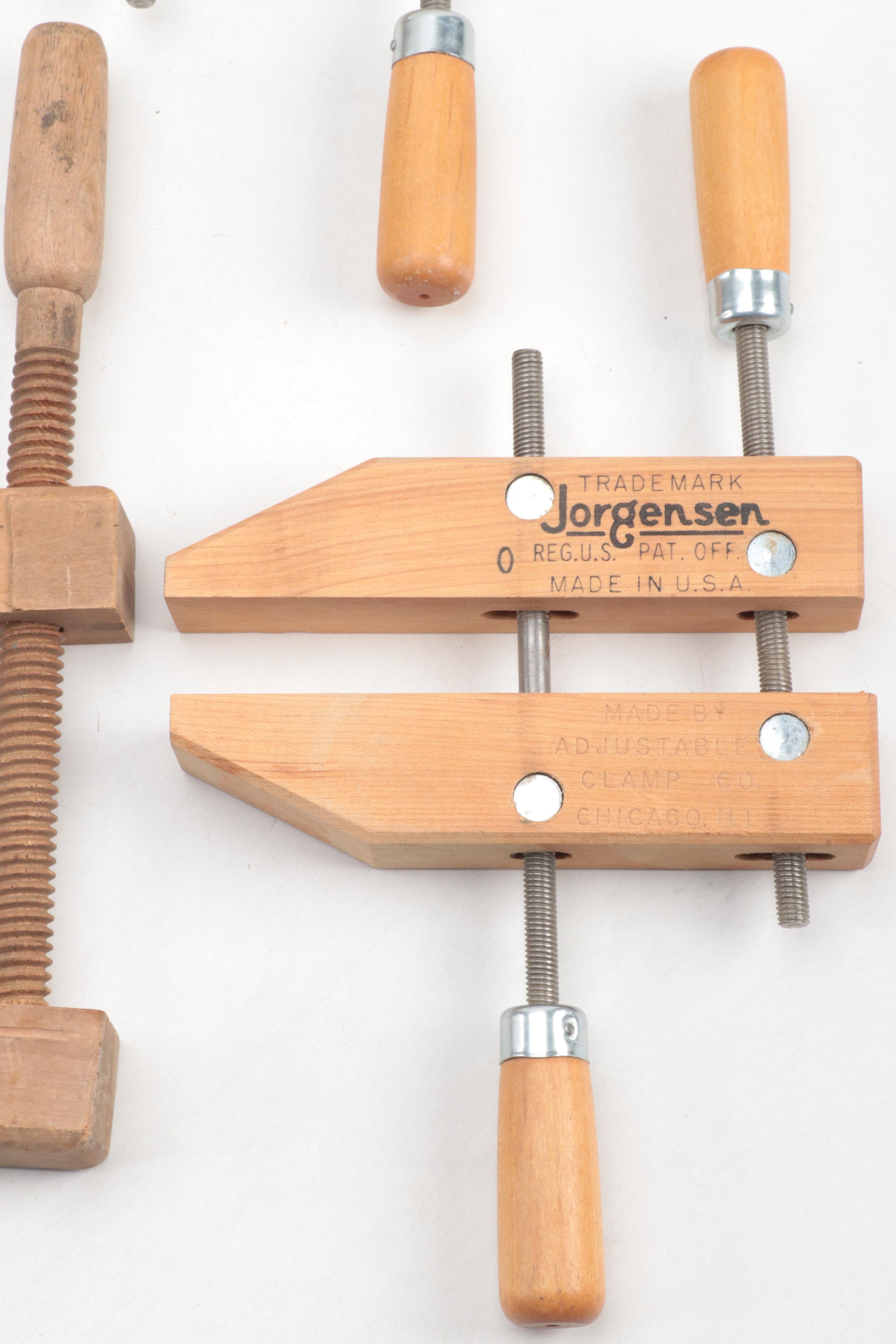 Jorgensen Metal and Wood Adjustable Vise Clamps, Mid to Late 20th Century