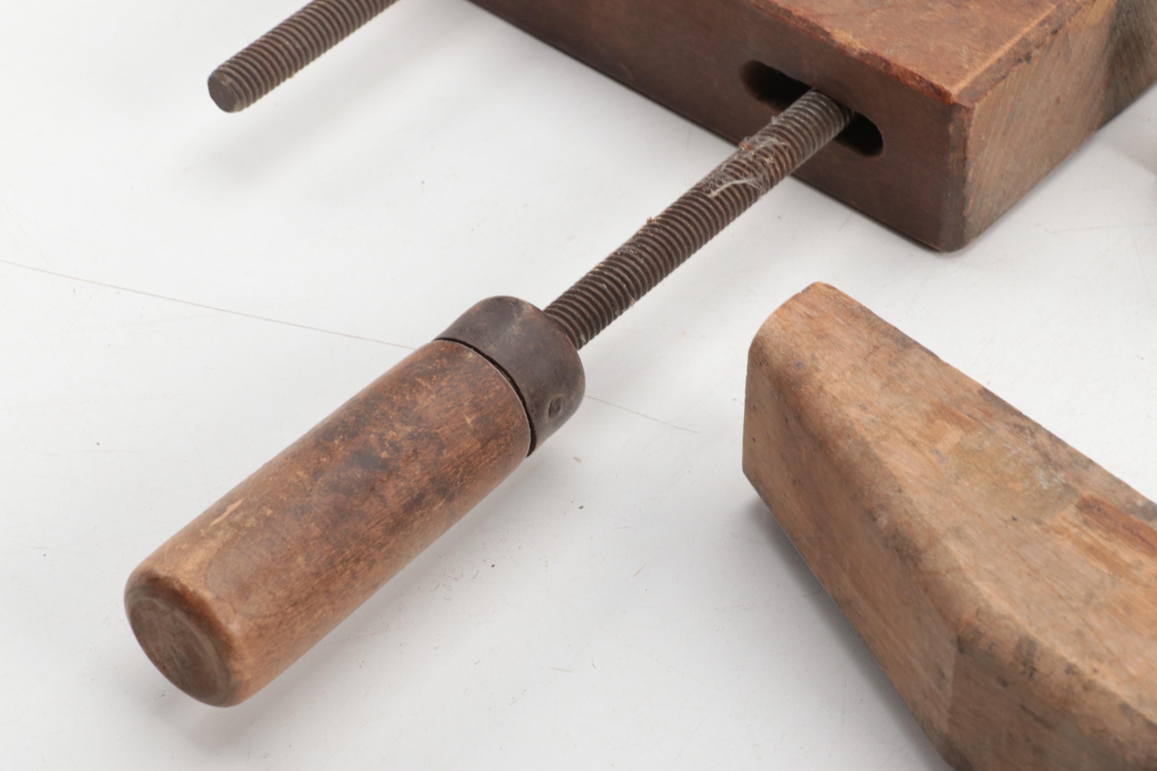 Jorgensen Metal and Wood Adjustable Vise Clamps, Mid to Late 20th Century