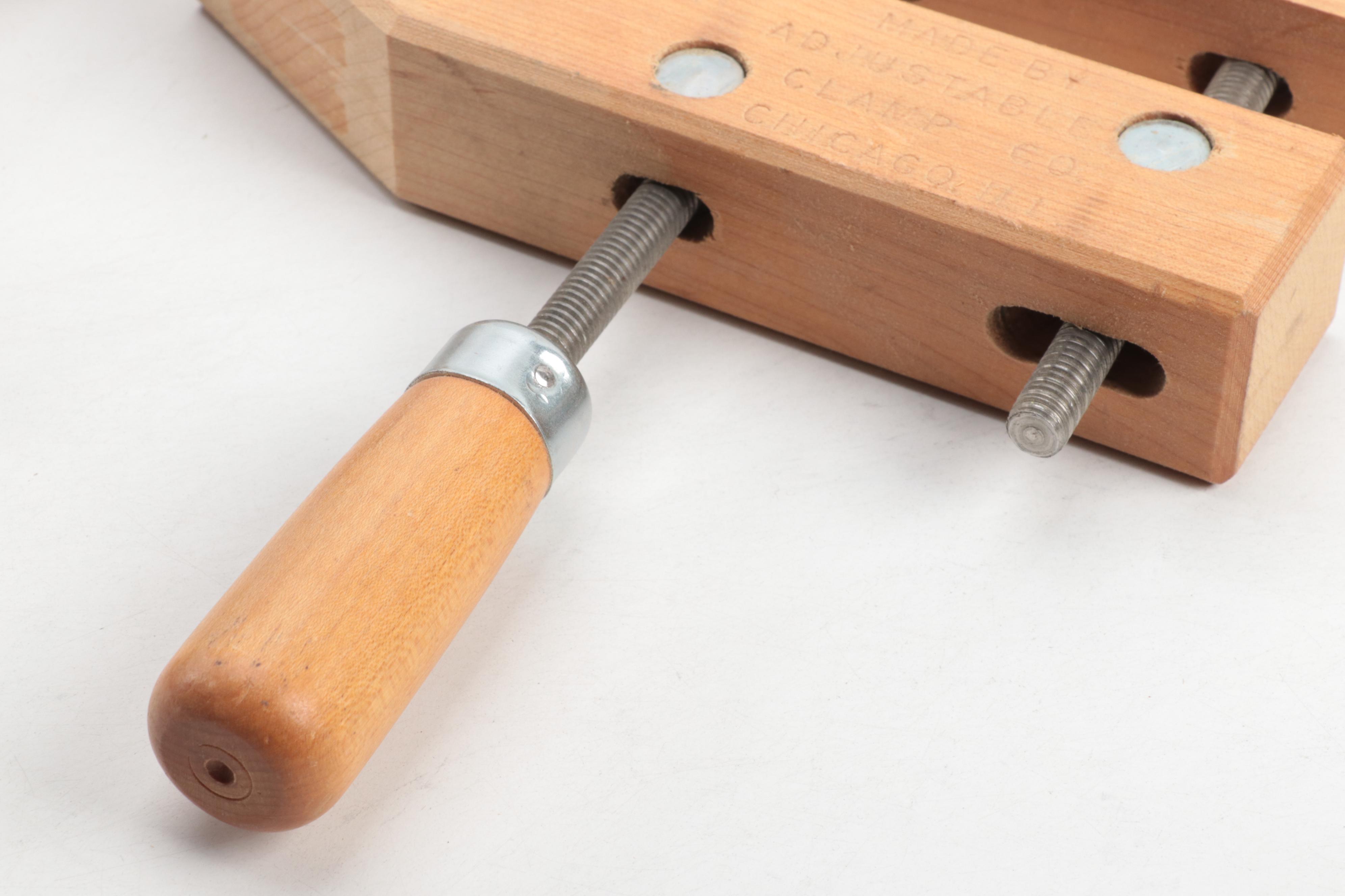 Jorgensen Metal and Wood Adjustable Vise Clamps, Mid to Late 20th Century