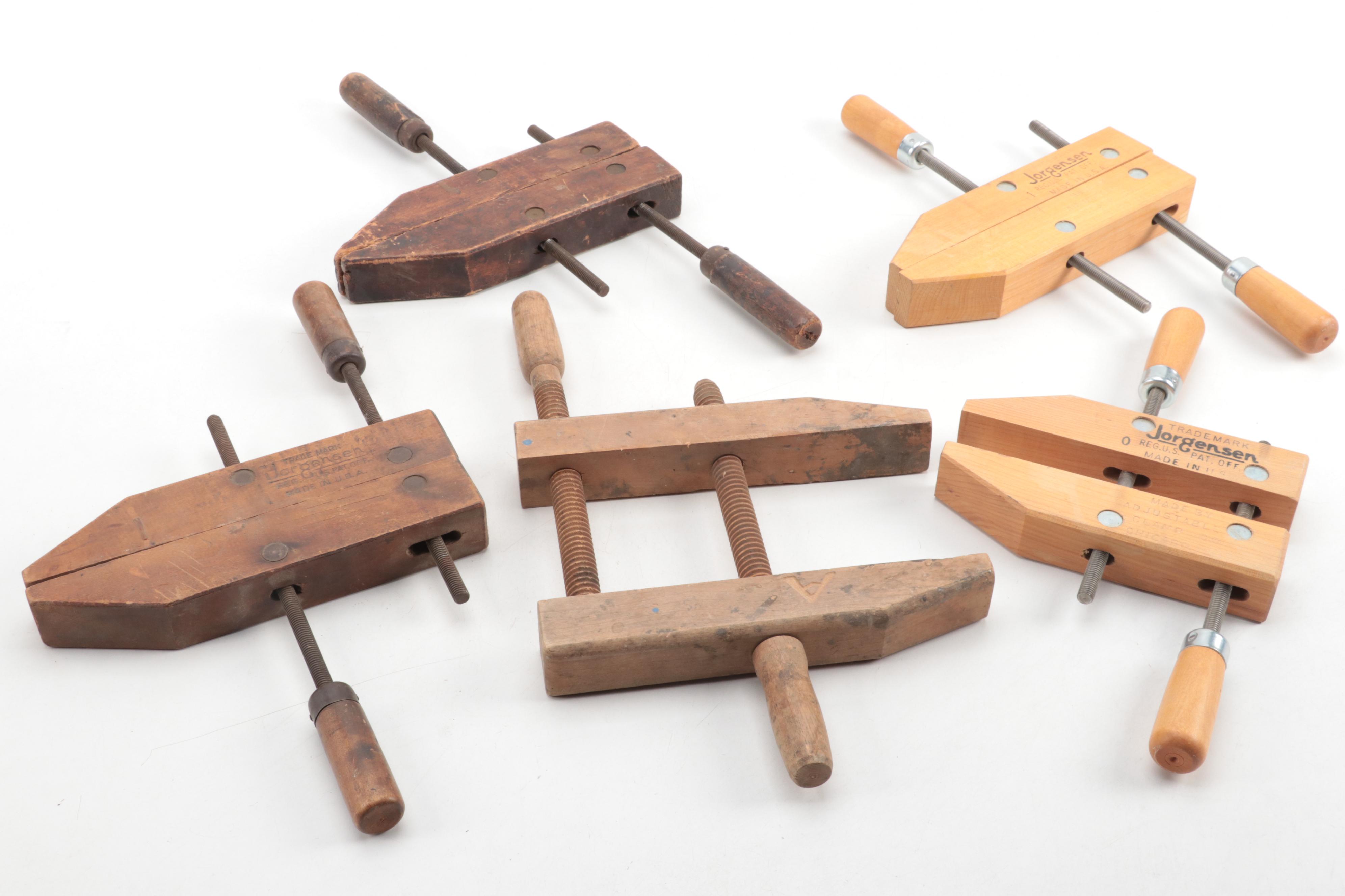 Jorgensen Metal and Wood Adjustable Vise Clamps, Mid to Late 20th Century