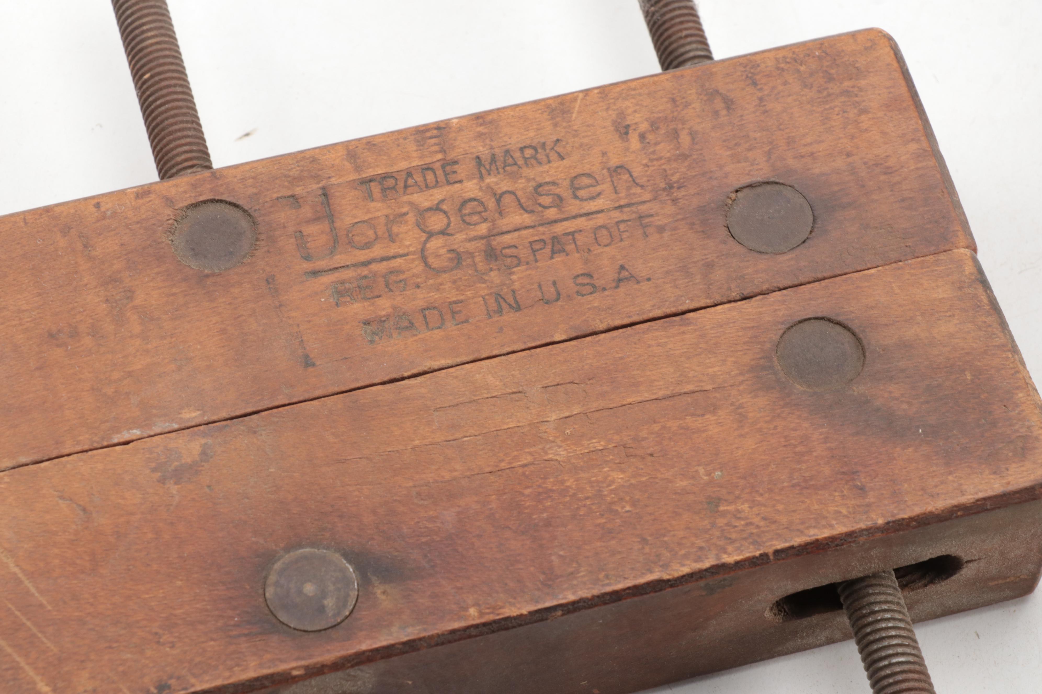 Jorgensen Metal and Wood Adjustable Vise Clamps, Mid to Late 20th Century
