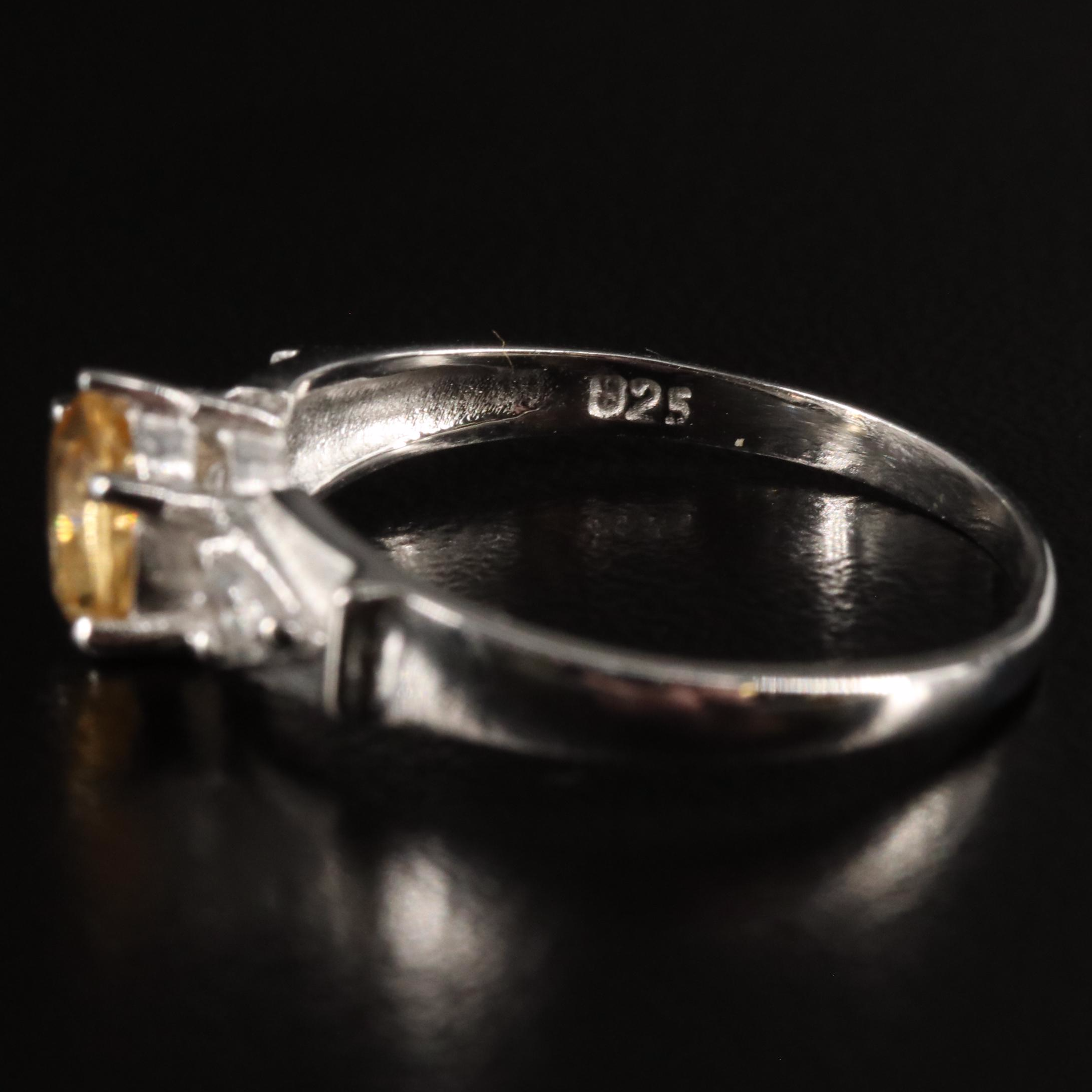 Sterling Citrine and White Topaz Three Stone Ring