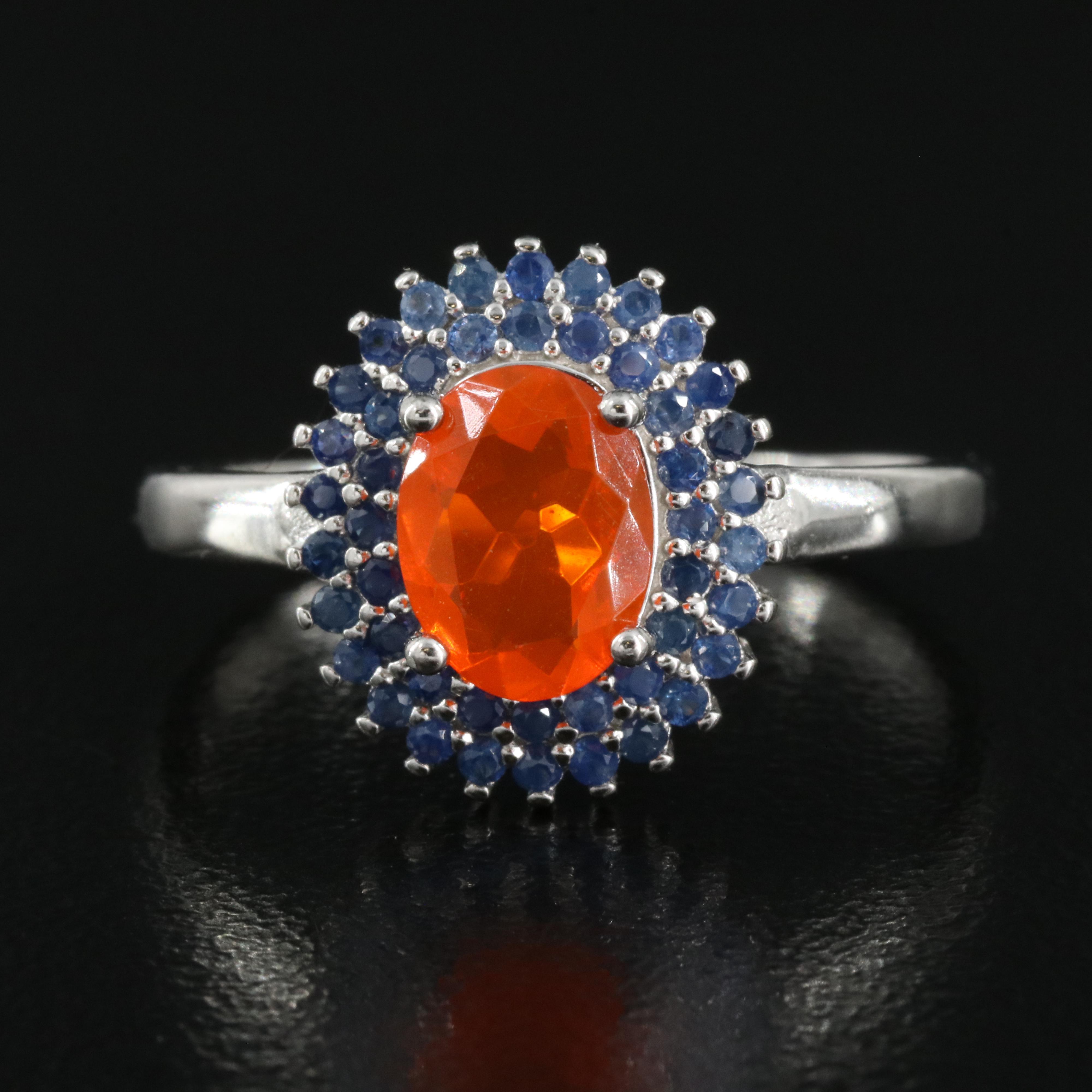 Sterling Opal and Sapphire Ring