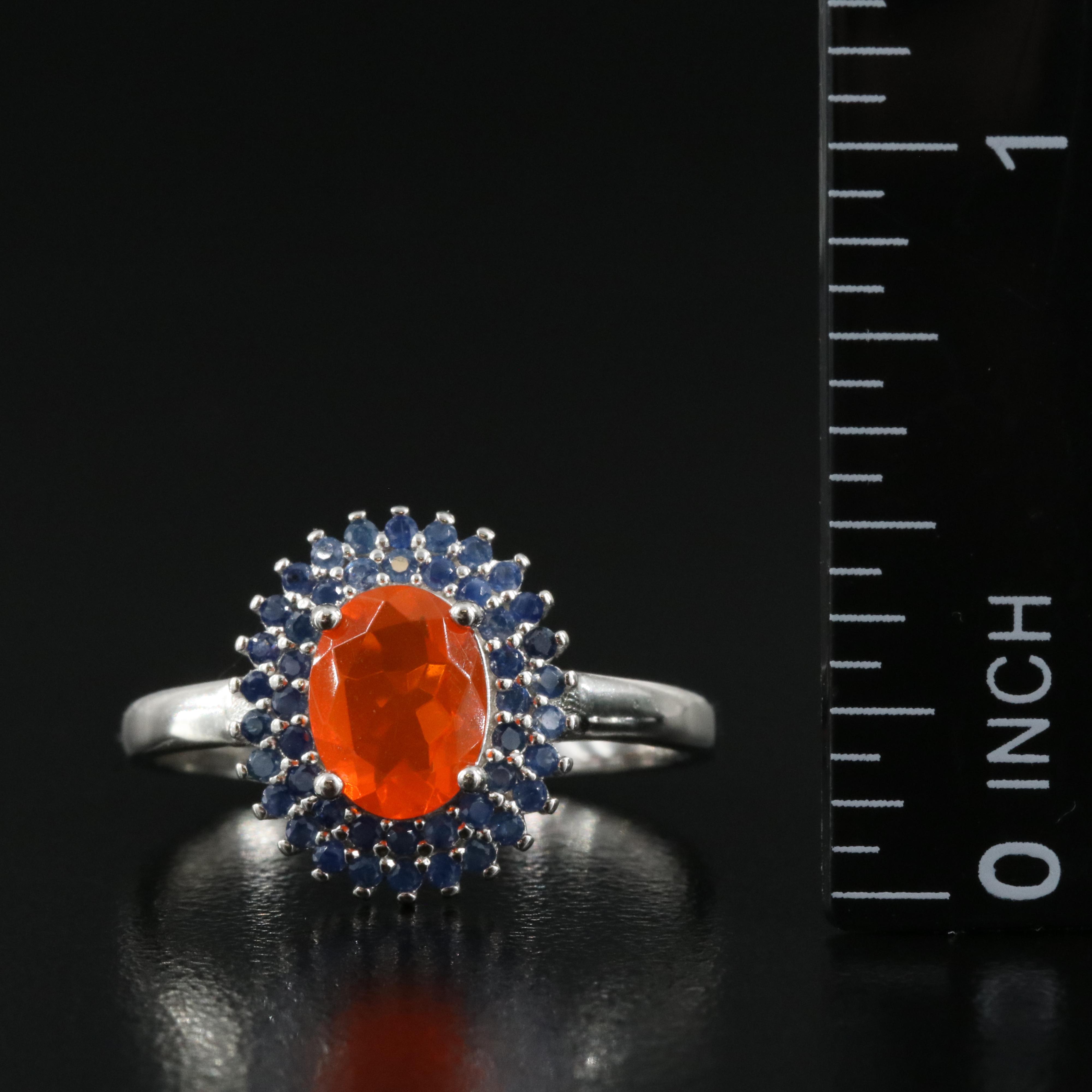 Sterling Opal and Sapphire Ring