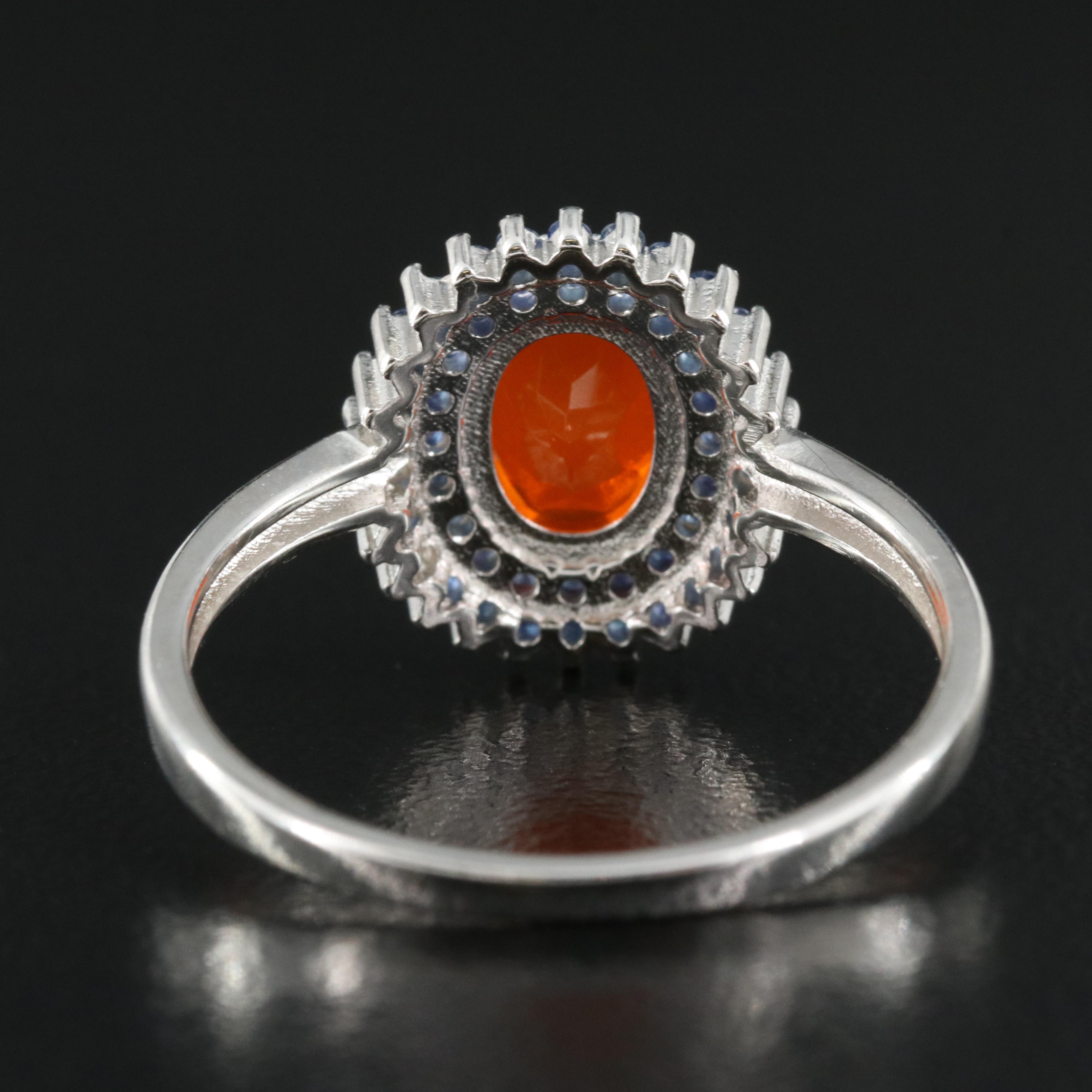 Sterling Opal and Sapphire Ring