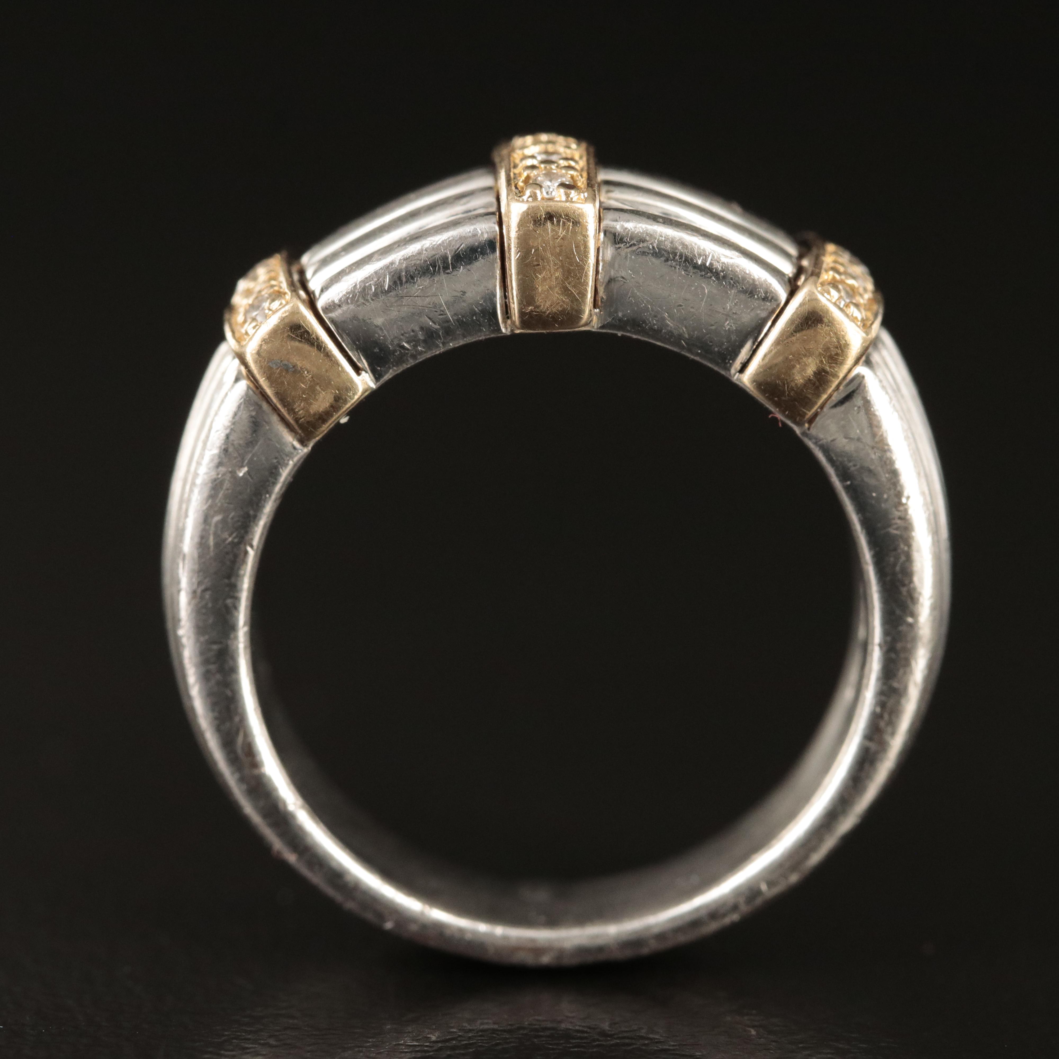 Sterling Diamond Fluted Ring with 14K Accents