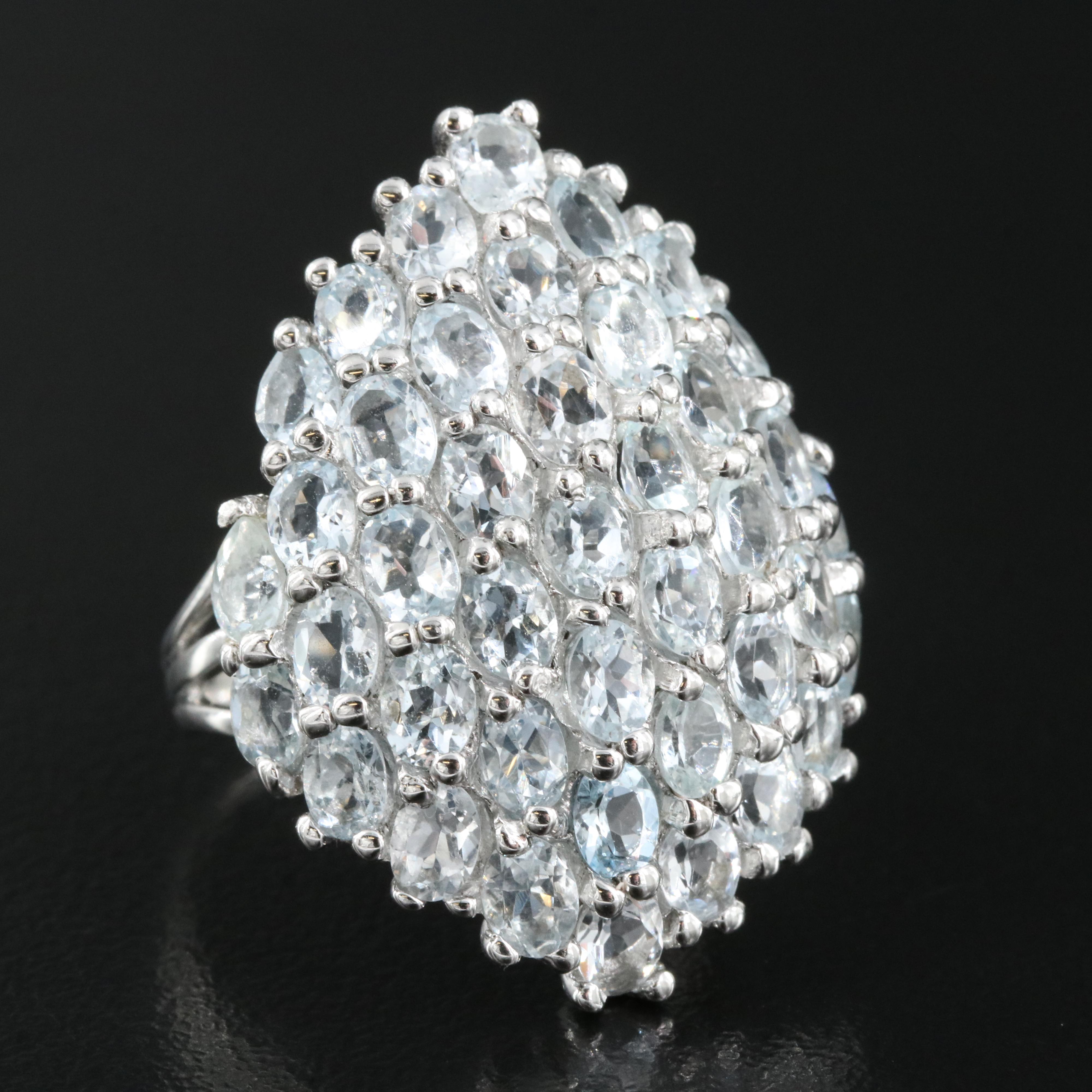 Sterling Aquamarine Cluster Ring