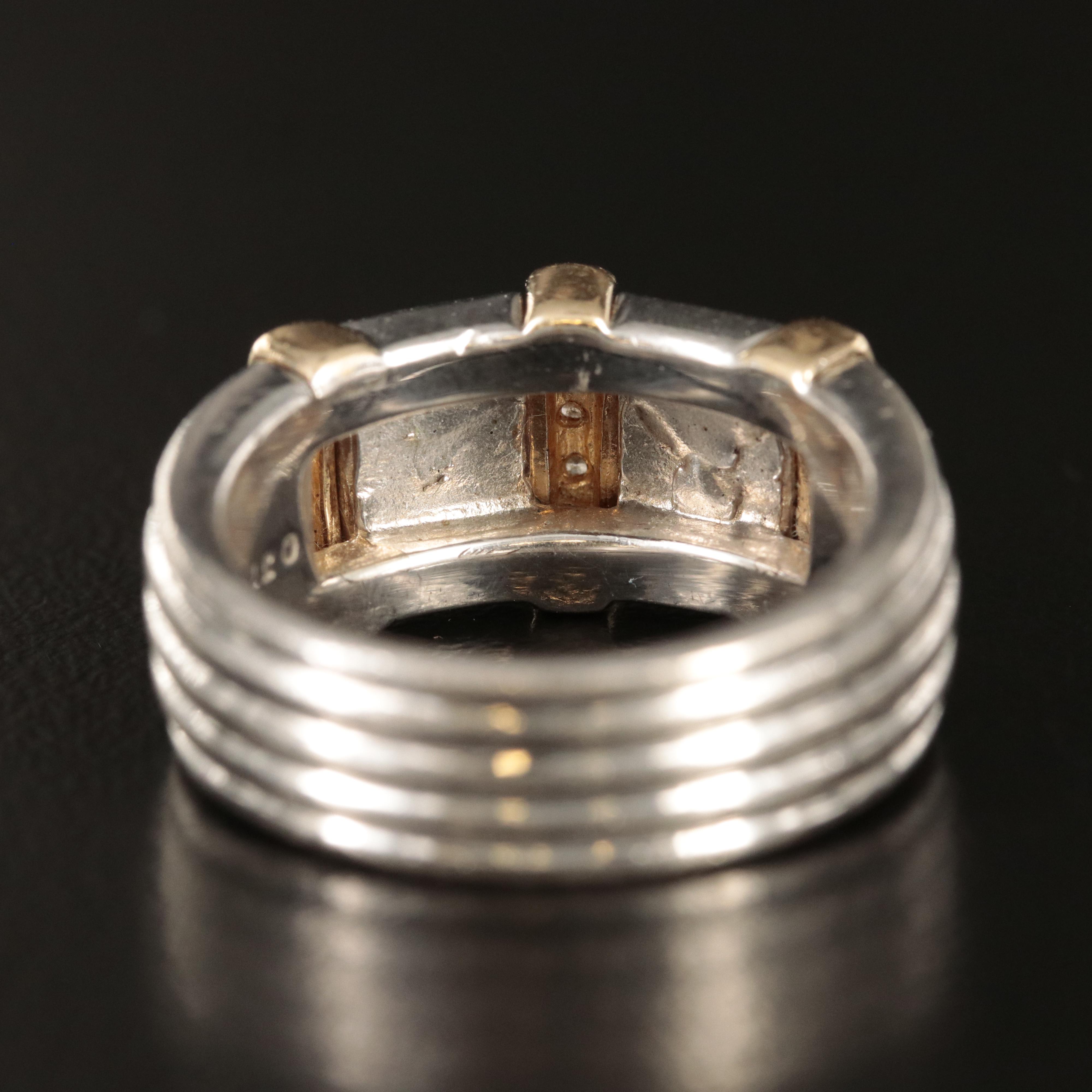 Sterling Diamond Fluted Ring with 14K Accents