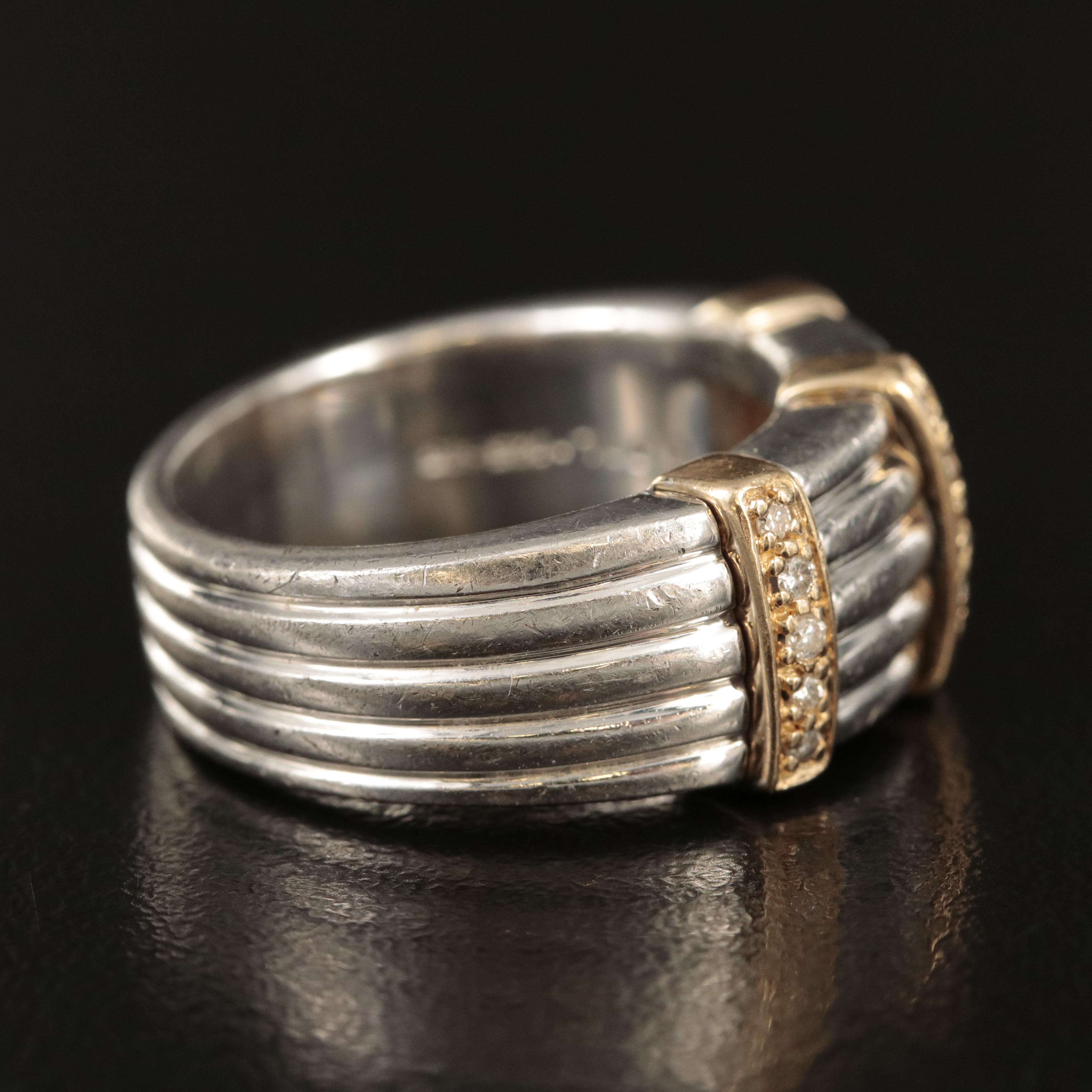 Sterling Diamond Fluted Ring with 14K Accents