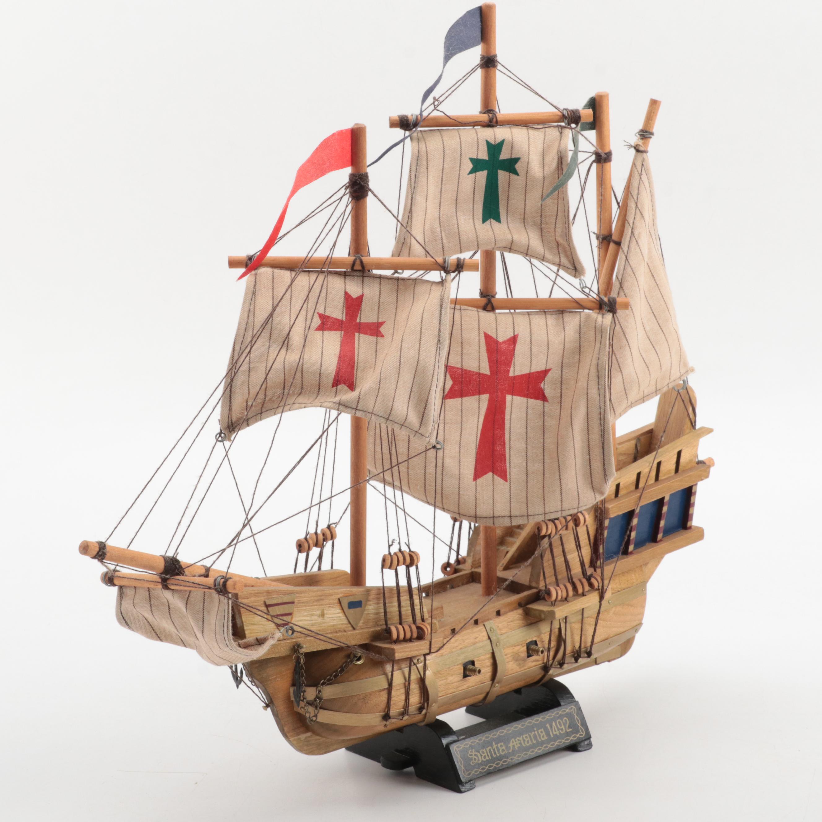 Santa Maria Wooden Ship Model and Avon Christopher Columbus Voyage Stein
