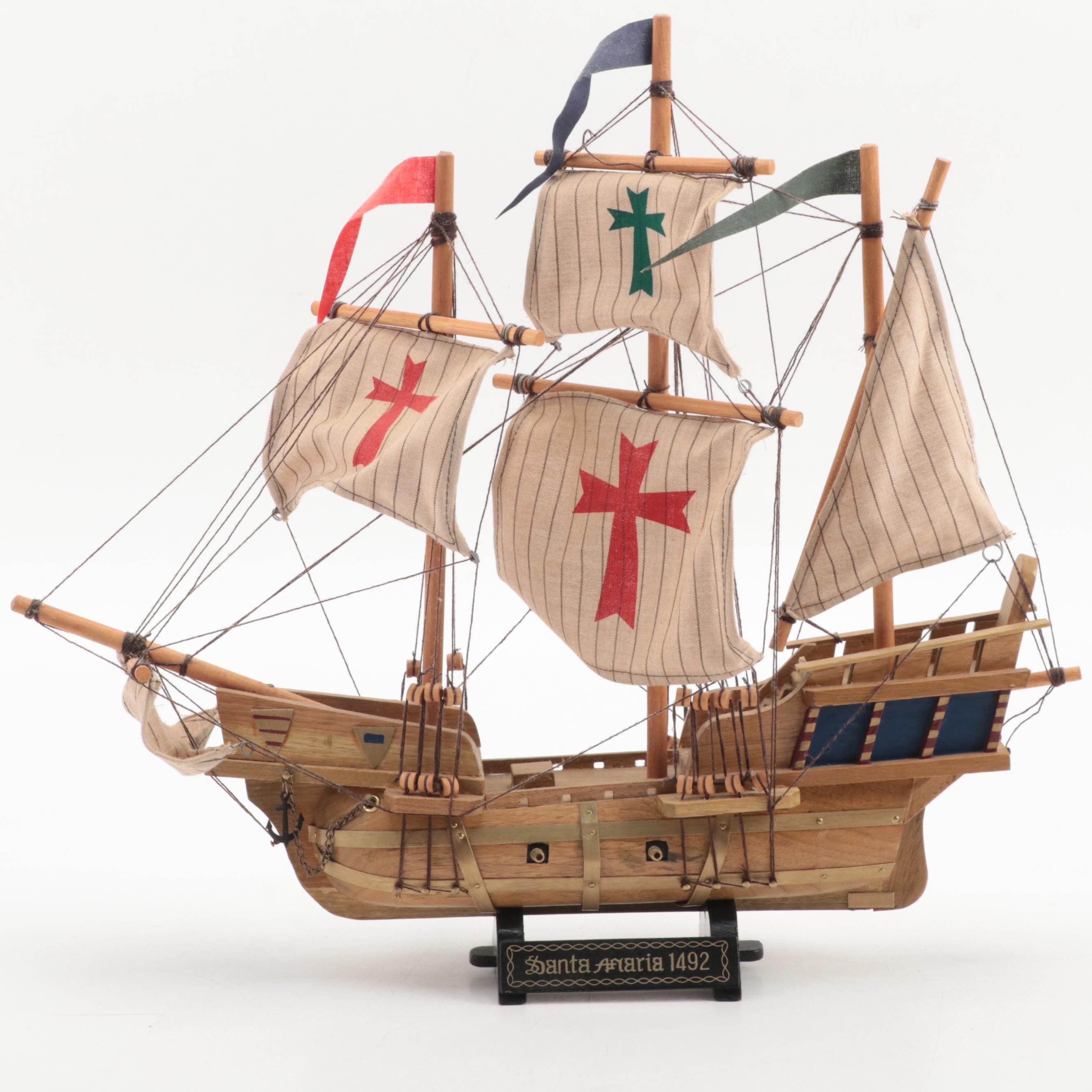Santa Maria Wooden Ship Model and Avon Christopher Columbus Voyage Stein