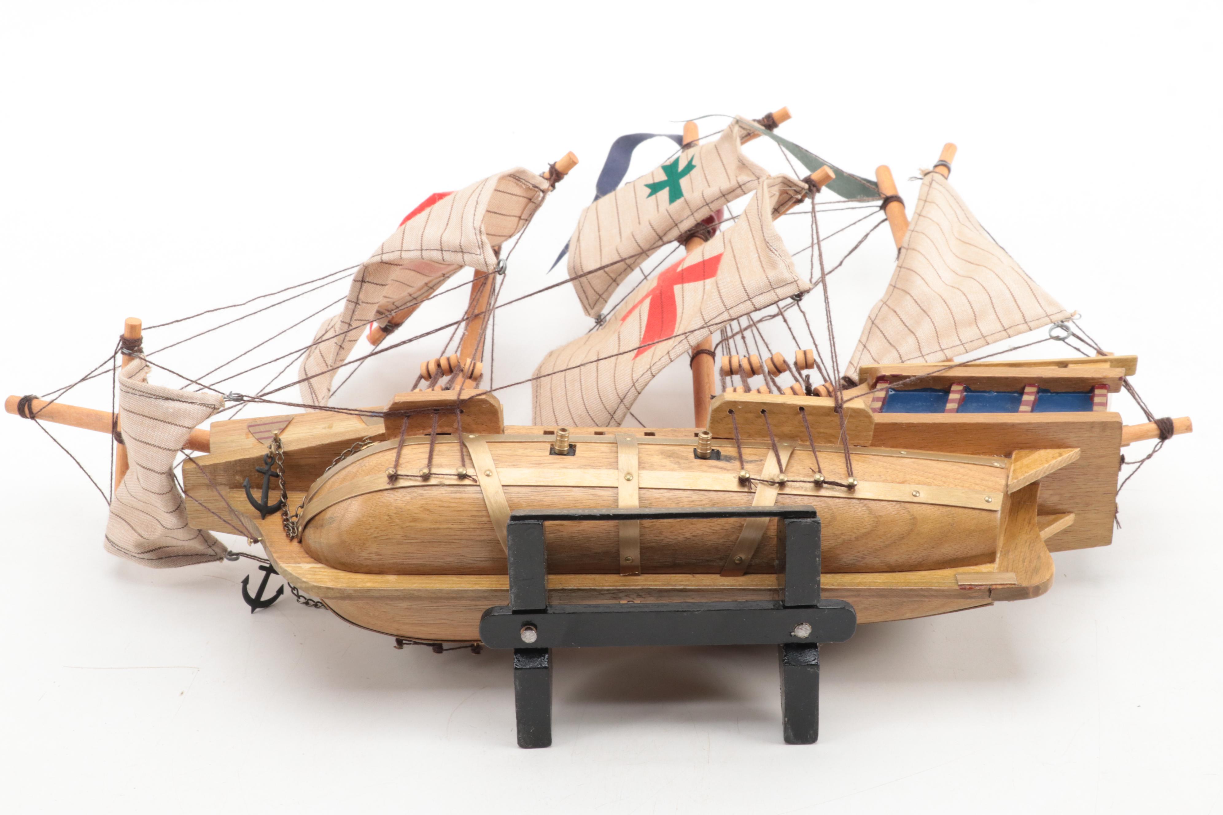 Santa Maria Wooden Ship Model and Avon Christopher Columbus Voyage Stein