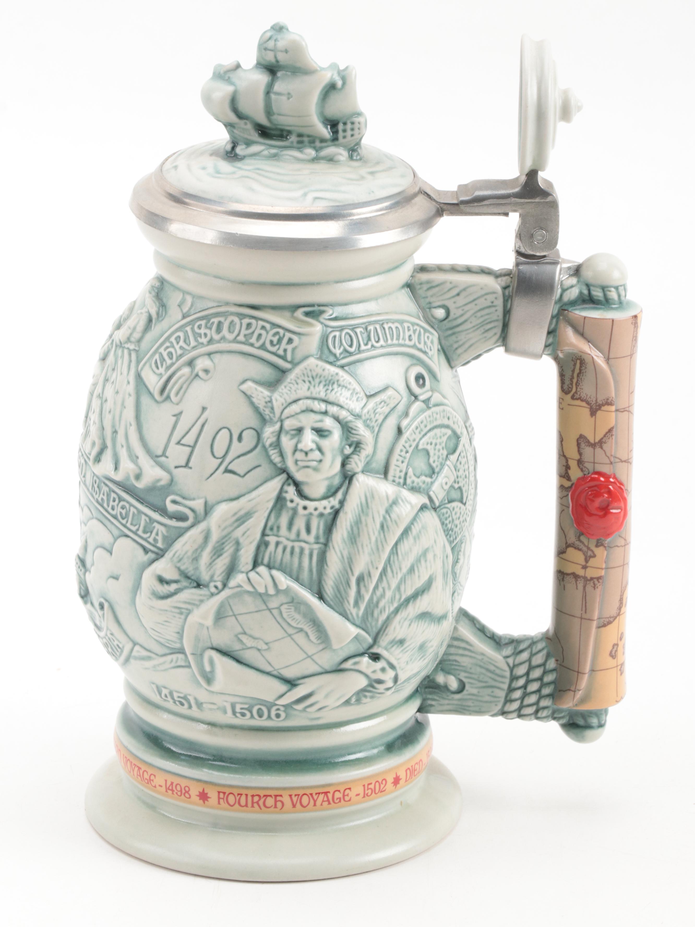 Santa Maria Wooden Ship Model and Avon Christopher Columbus Voyage Stein