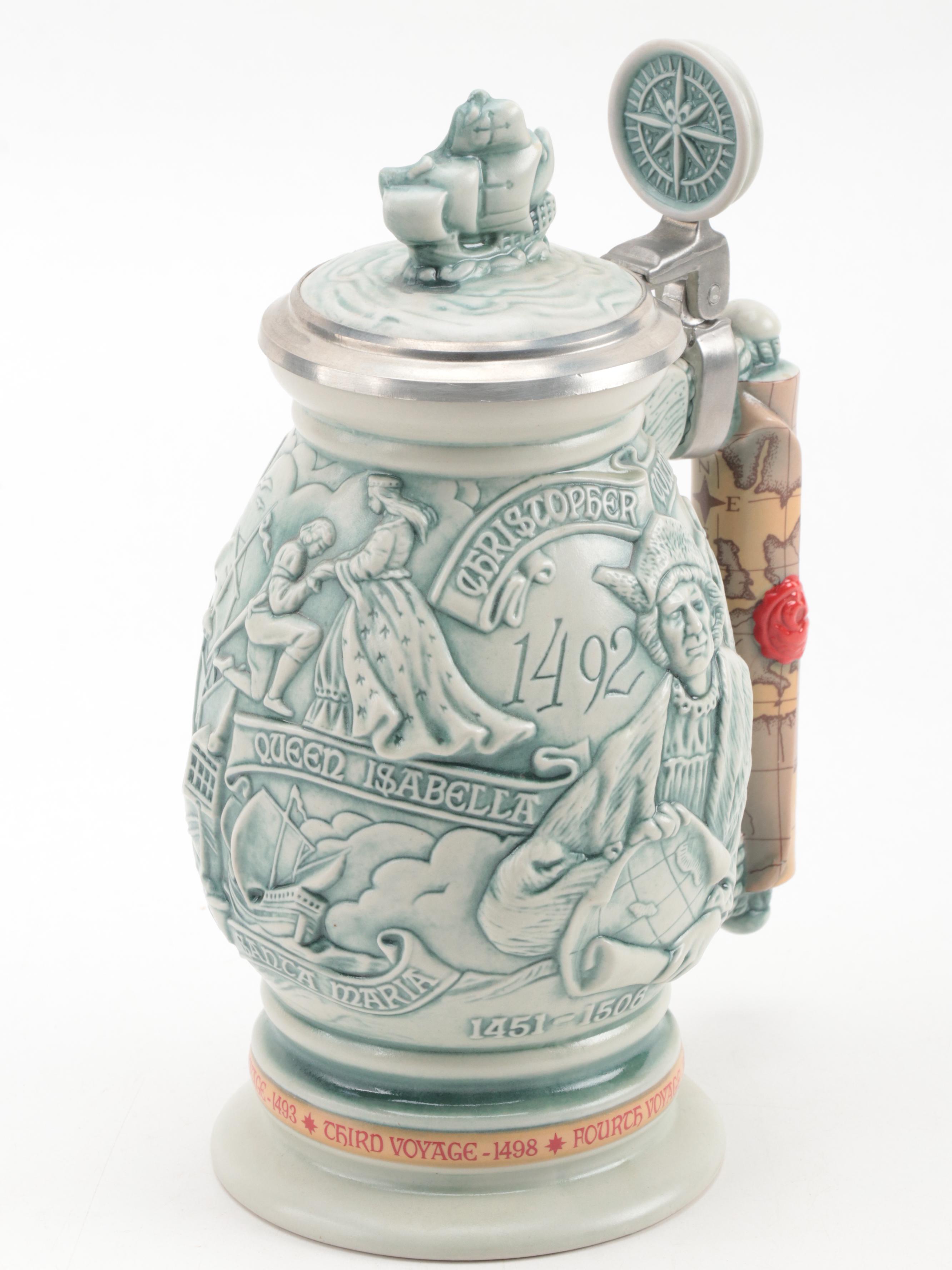 Santa Maria Wooden Ship Model and Avon Christopher Columbus Voyage Stein