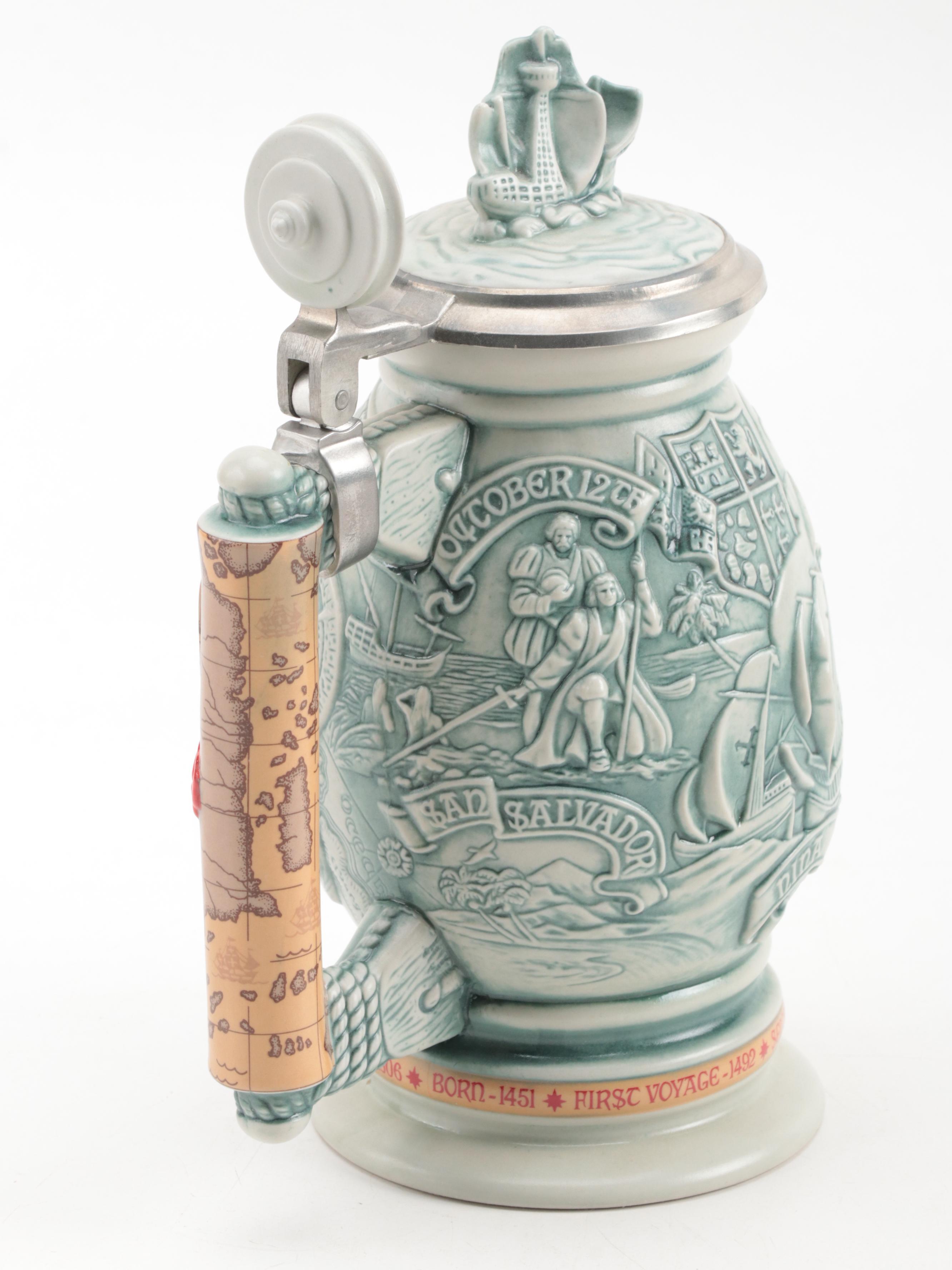 Santa Maria Wooden Ship Model and Avon Christopher Columbus Voyage Stein