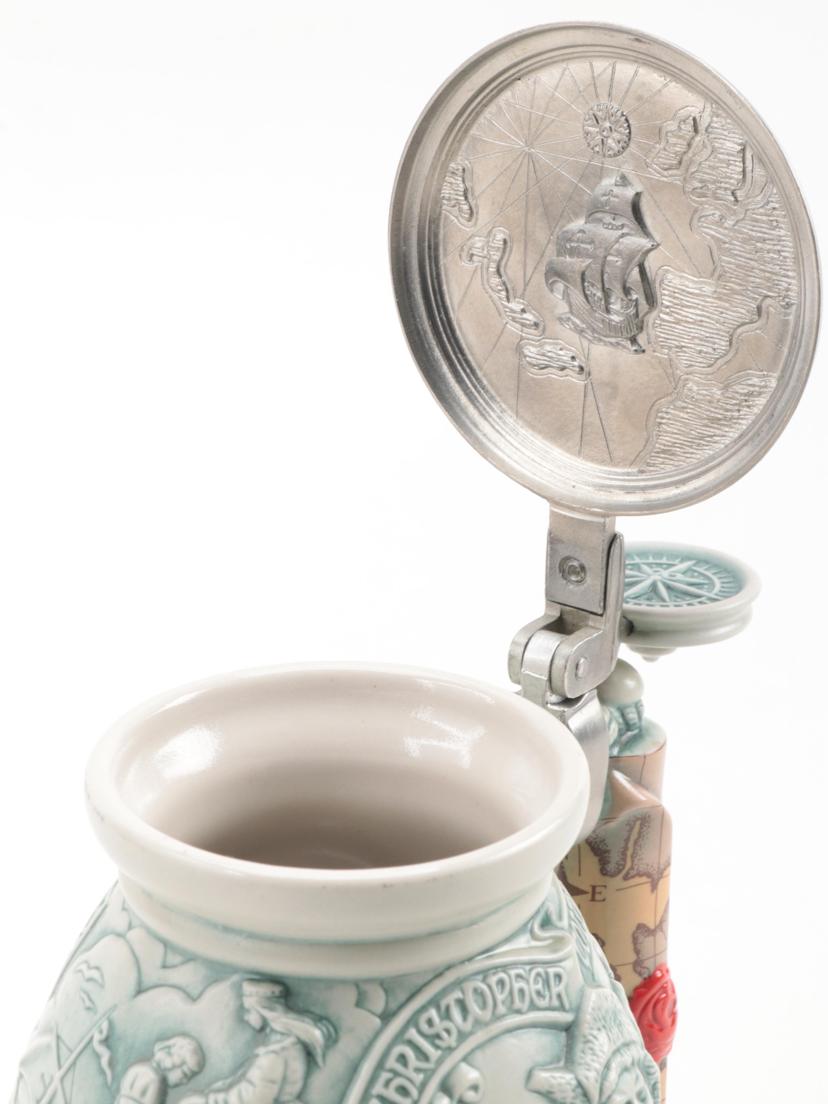 Santa Maria Wooden Ship Model and Avon Christopher Columbus Voyage Stein