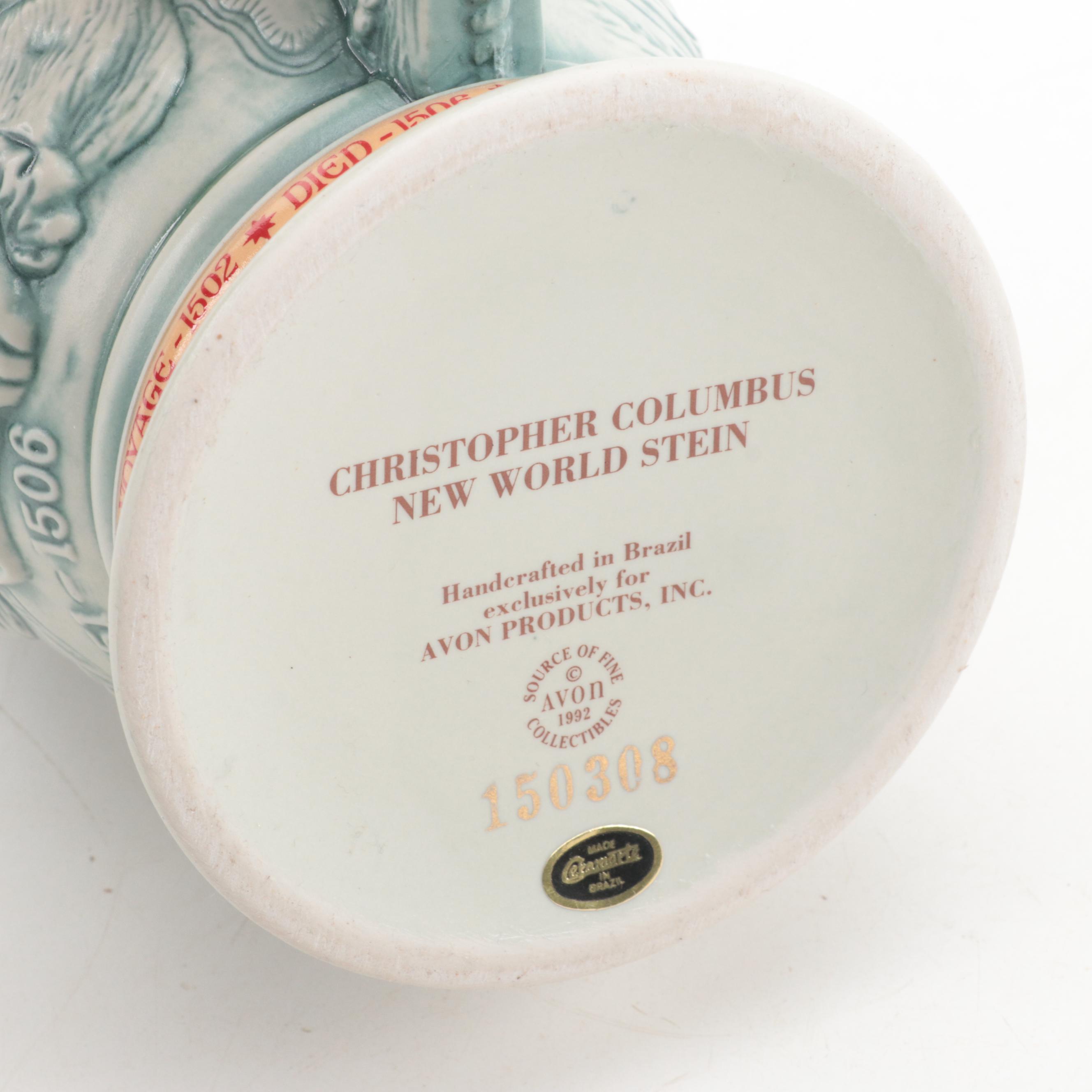 Santa Maria Wooden Ship Model and Avon Christopher Columbus Voyage Stein