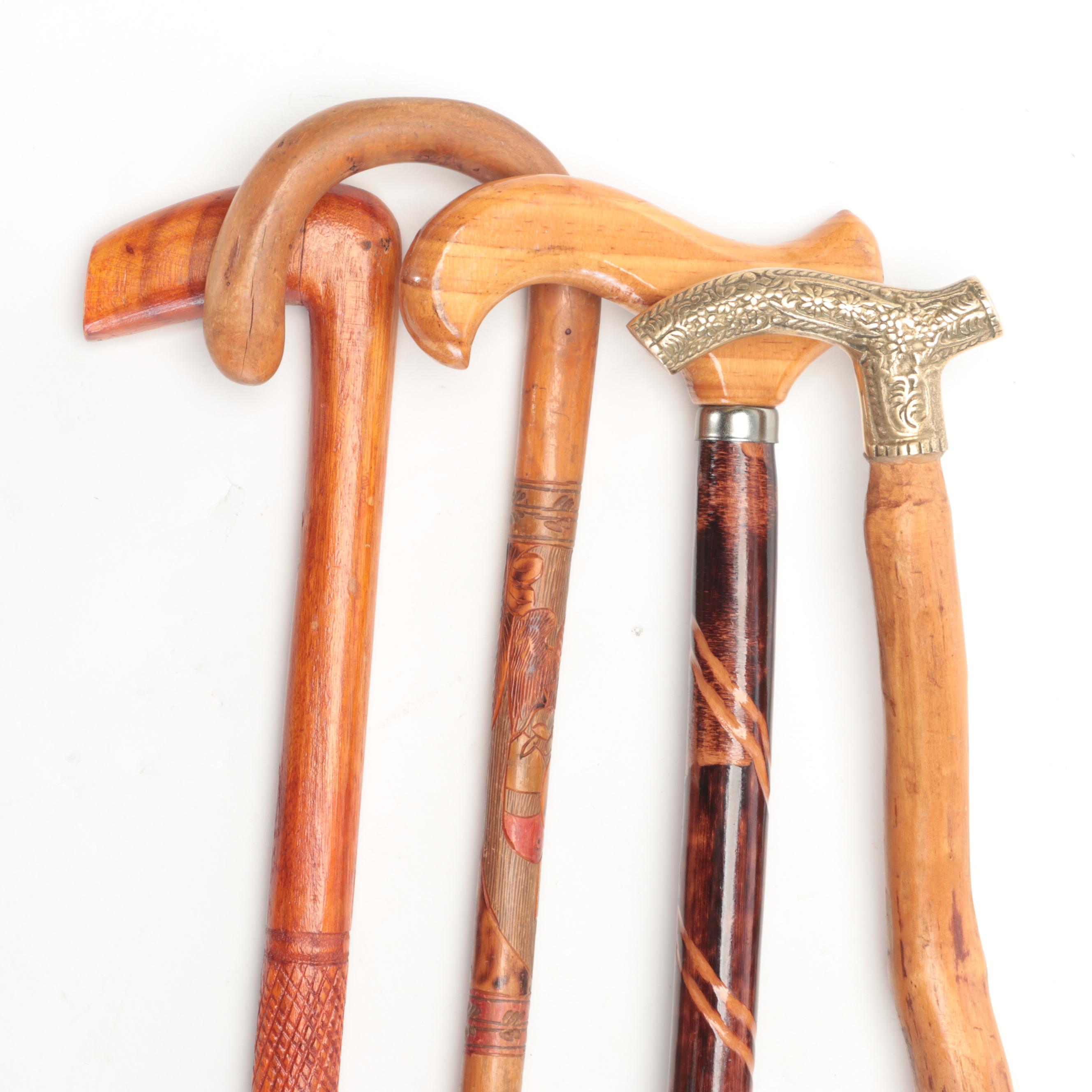 Brass Fritz Handle and Other Carved Wood Canes