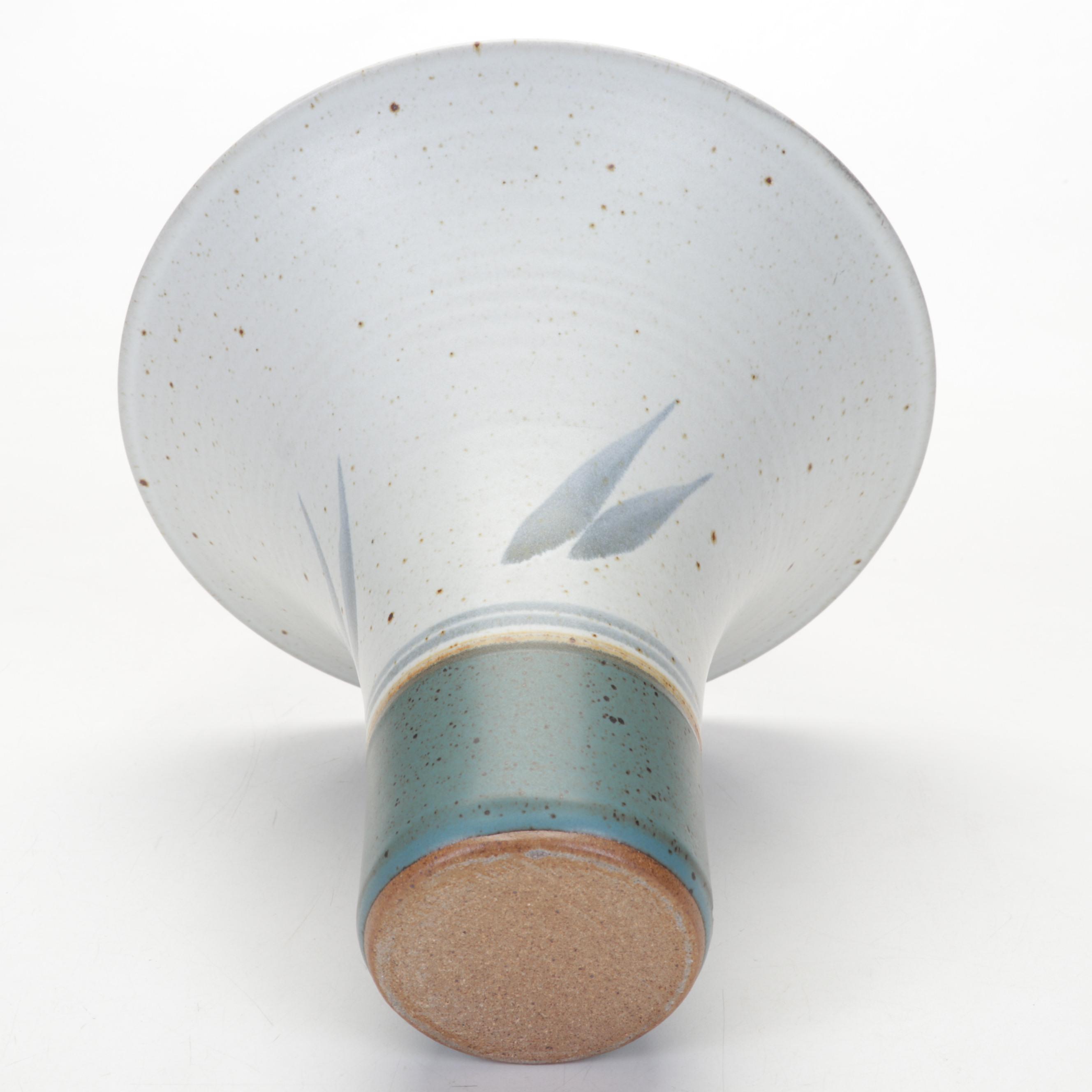 Studio Pottery Rattan Handled Basket, Lidded Canister and Small Vase