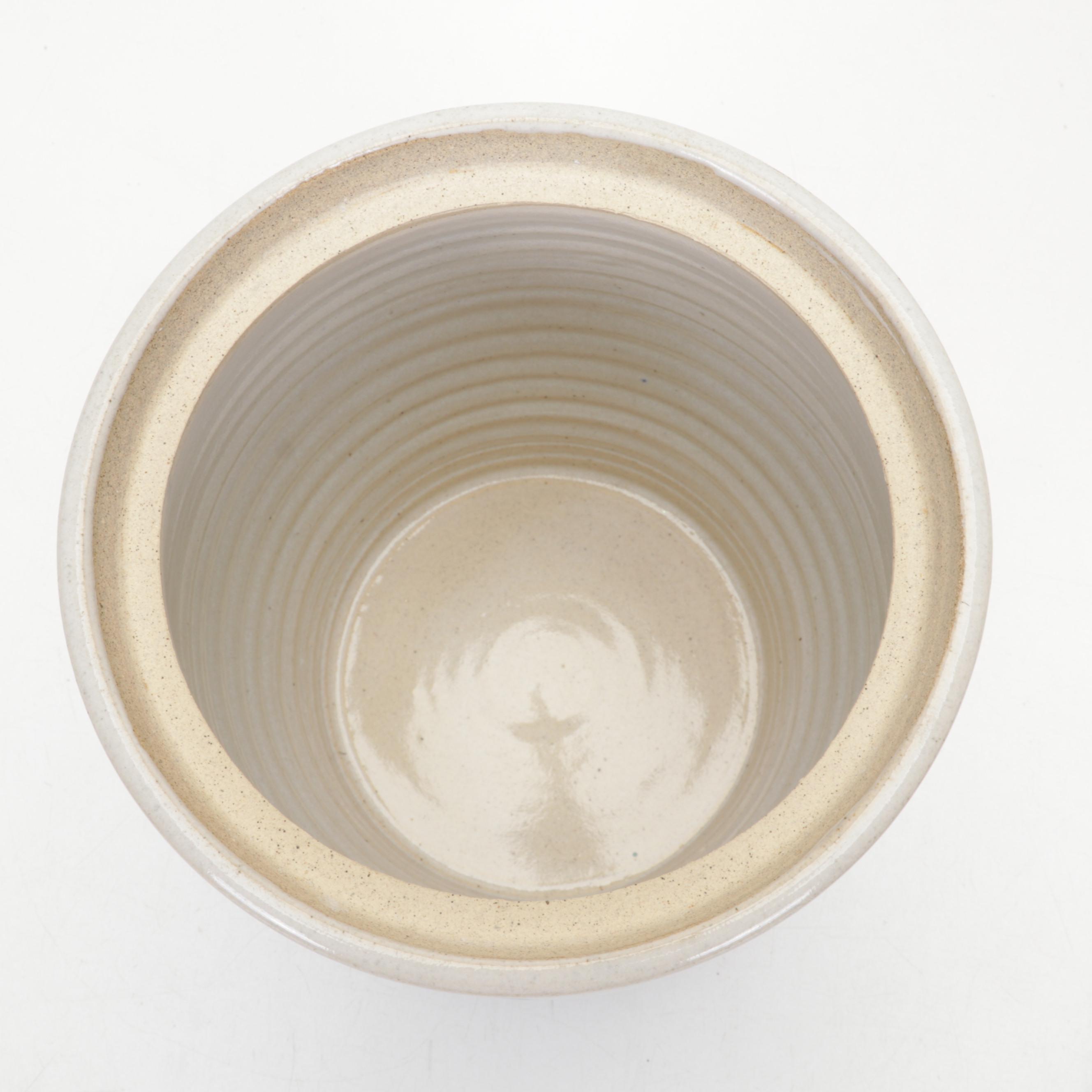 Studio Pottery Rattan Handled Basket, Lidded Canister and Small Vase