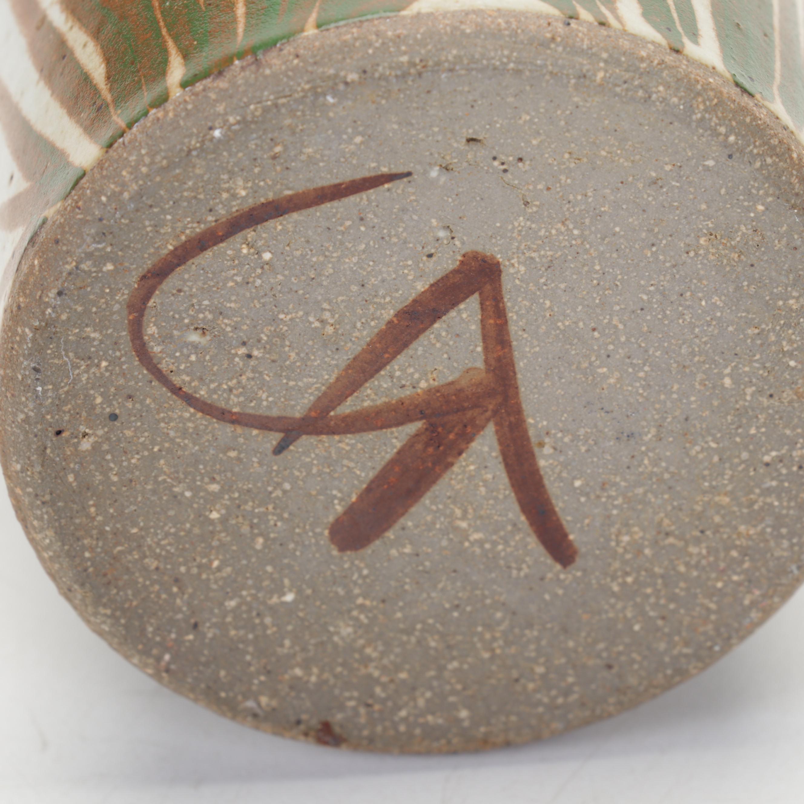 Studio Pottery Rattan Handled Basket, Lidded Canister and Small Vase