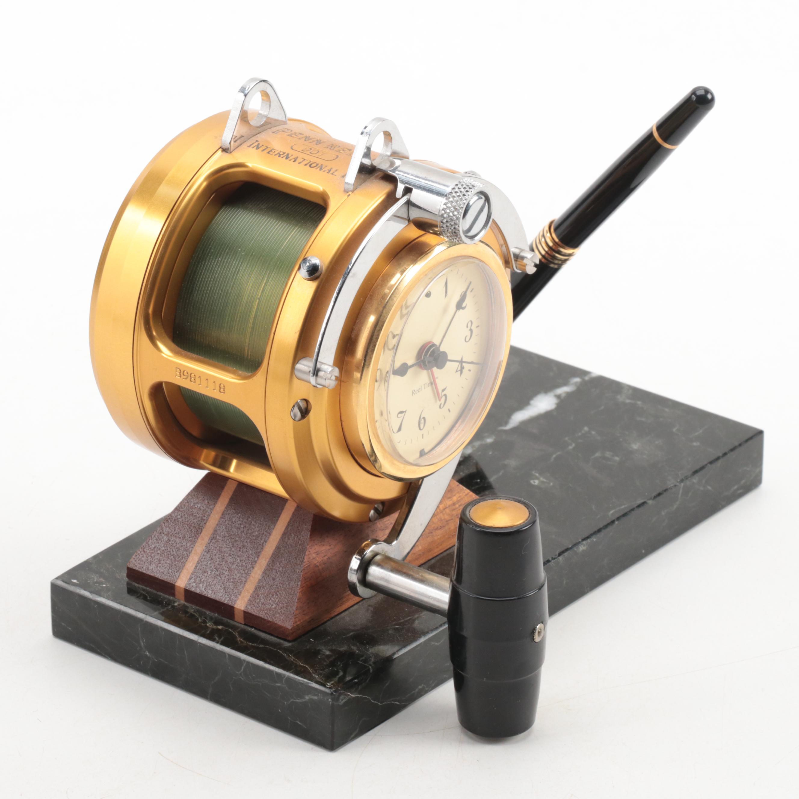 Penn Reels International II "Reel Time" Fishing Reel Desk Clock with Pen Stand