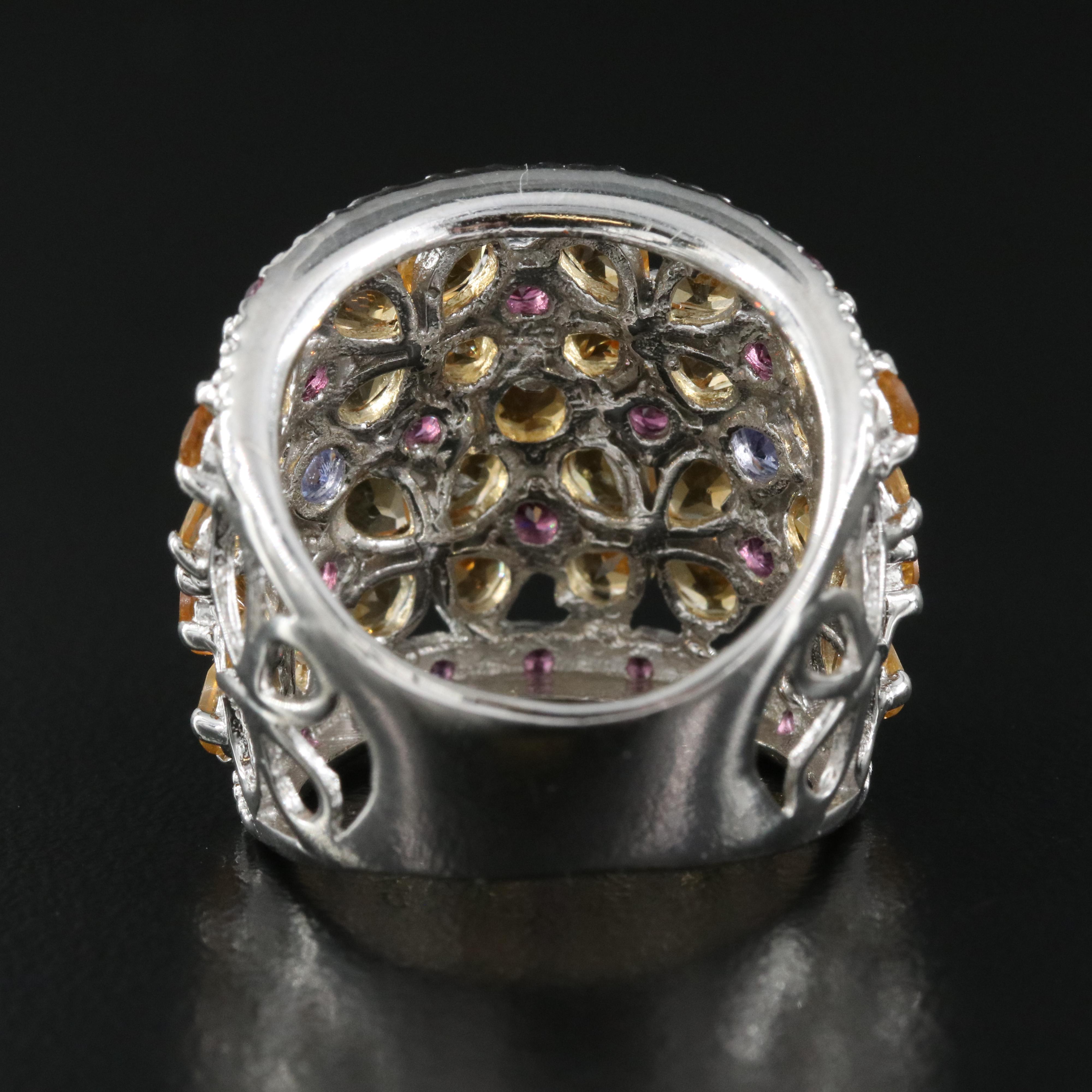Sterling Citrine, Tanzanite and Garnet Flower Ring