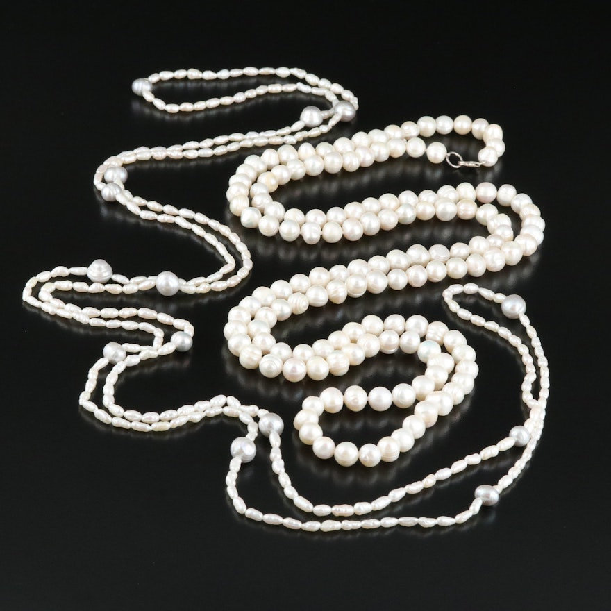 Pearl Rope Necklaces Including Sterling Clasp