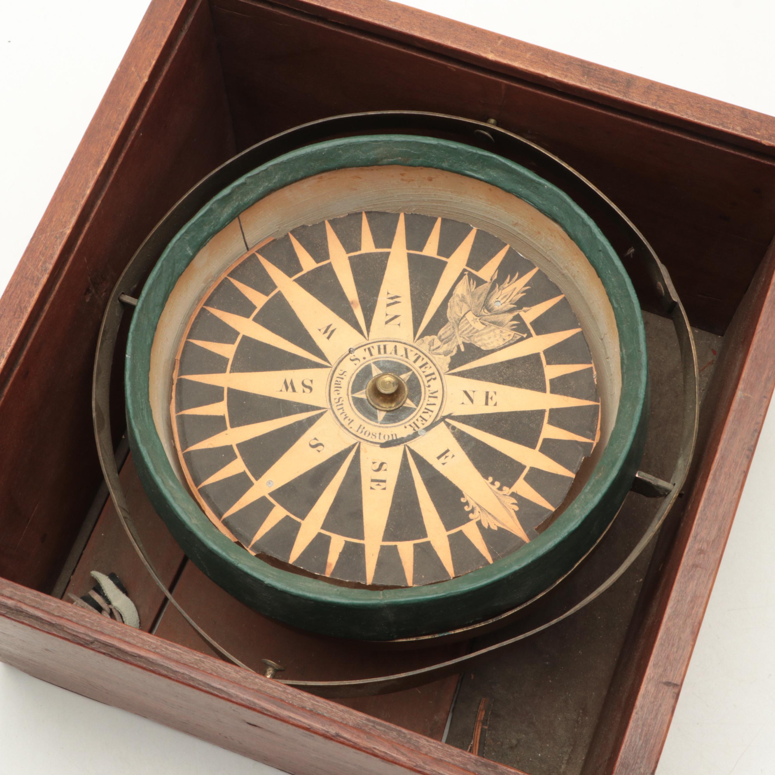 S. Thaxter Gimbaled Boxed Ship's Dry Compass